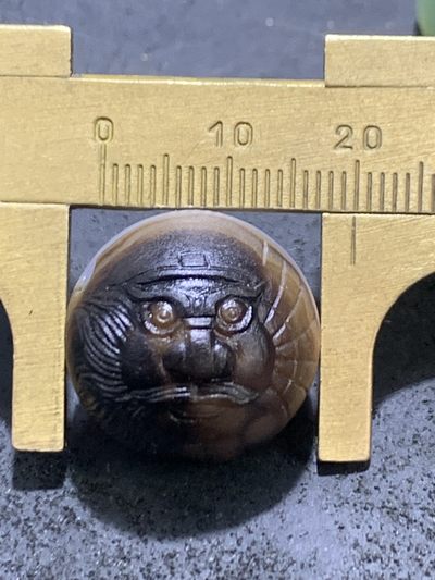 精美亚光高玉化巴西玛瑙手工俏色巧雕钟馗2.0圆珠一个 精美亚光高玉化巴西玛瑙手工俏色巧雕钟馗2.0圆珠一个