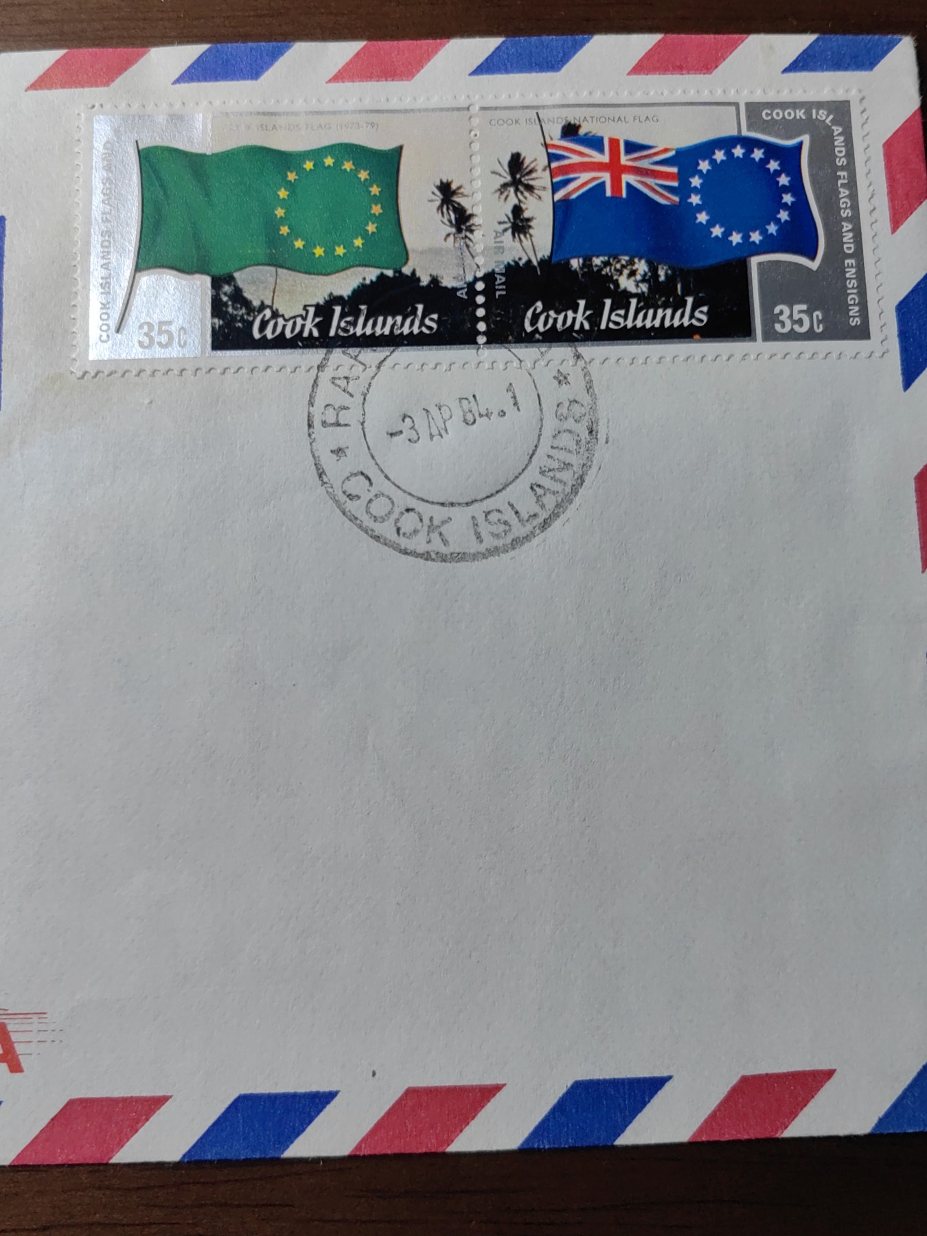 外国邮品精品专场（秒杀）第①③场 库克群岛1983英联邦日 国旗变迁史 岛屿风光 航空邮封