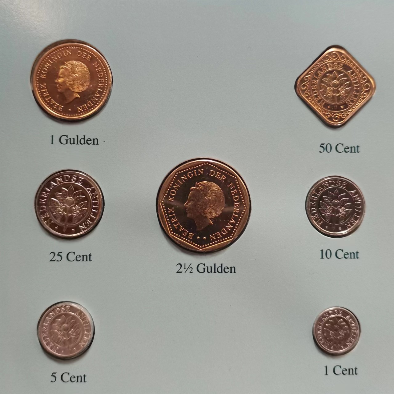 荷属安的列斯 1989-98年 套币 全8枚 带5盾 品相如图 邮费自理