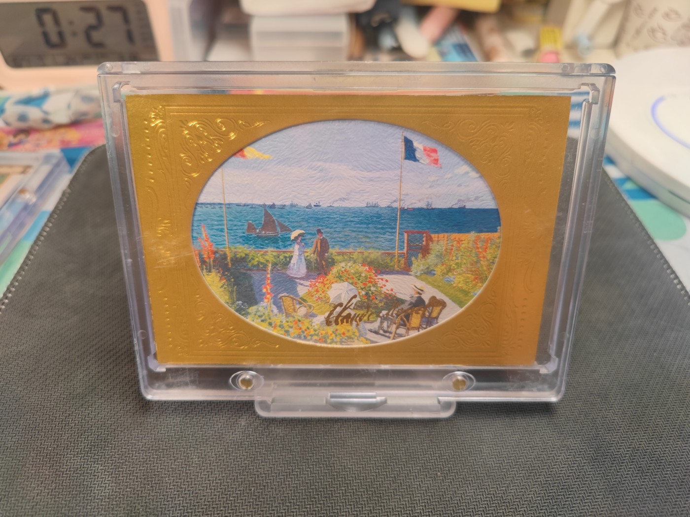 妖精的尾巴卡牌拍卖第二场 世界名画-莫奈-圣阿德利赛花园14.5*11.5cm附带底座