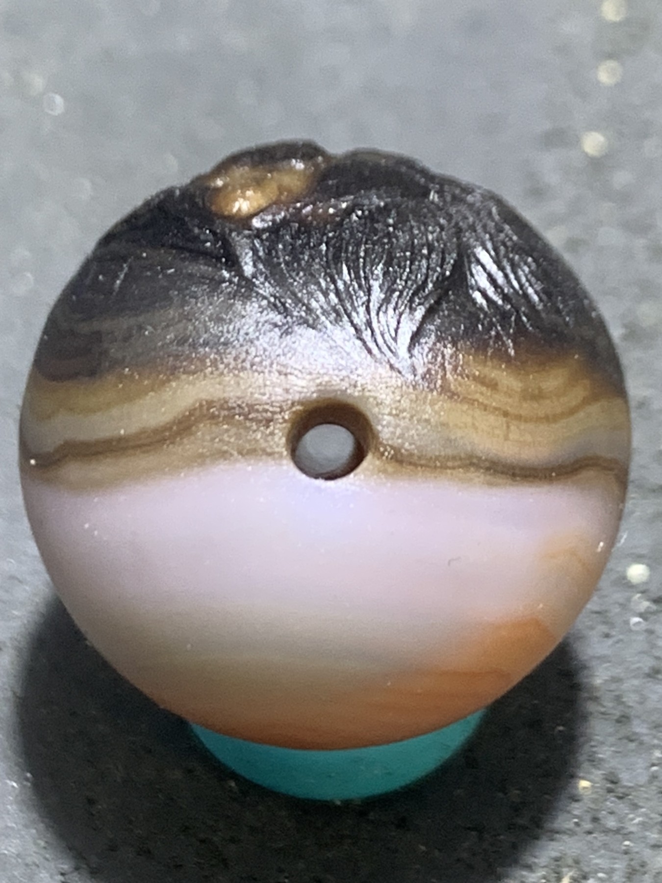 精美亚光高玉化巴西玛瑙手工俏色巧雕钟馗2.0圆珠一个