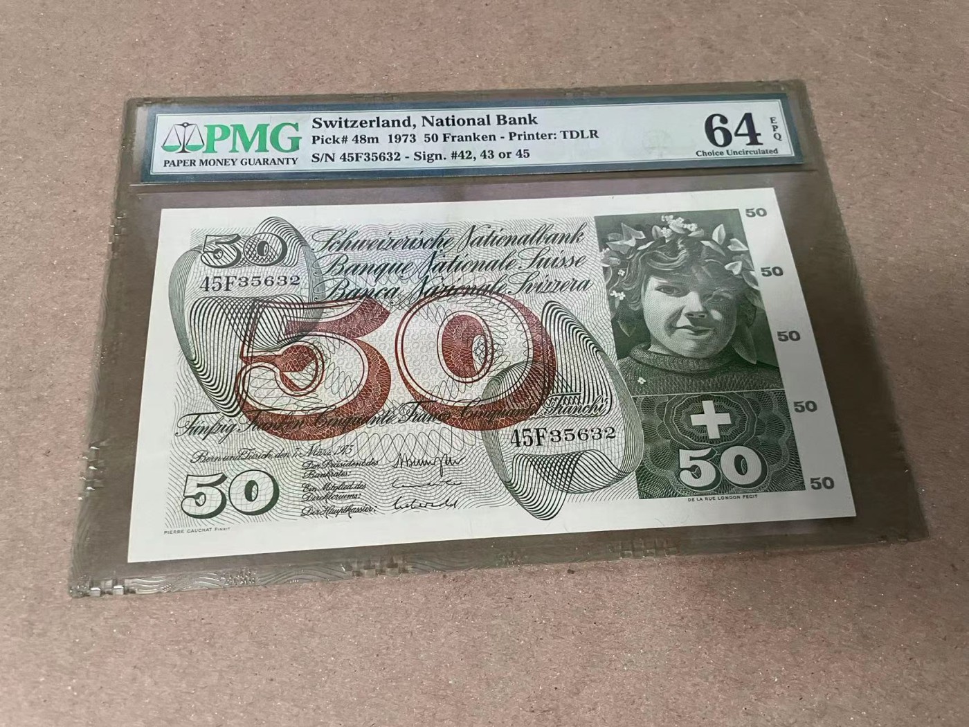 【Blue Auction】✨世界纸币精拍第379期【精】 【无47】瑞士 1973年50法郎 PMG64EPQ 