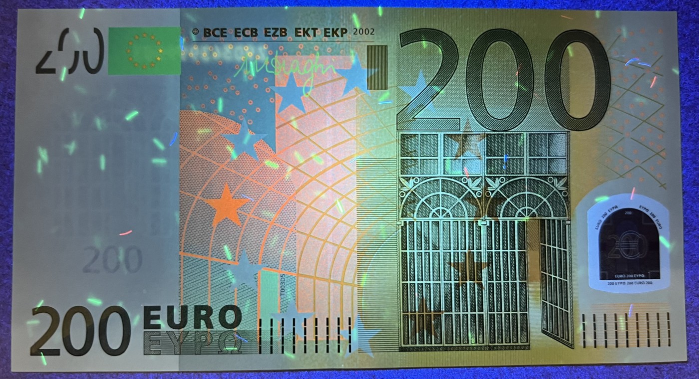 乐淘淘纸币粉丝返利场 第23期 本店粉丝每张纸币返利五元！ 【Z90343999503】欧盟2002年纸币 200欧元 比利时版 三签 全新UNC