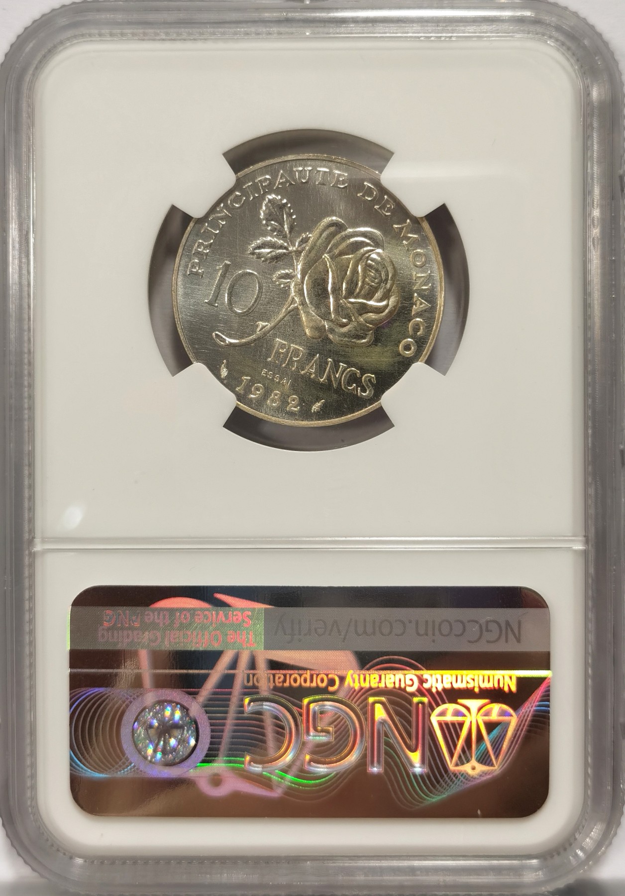 博洋堂世界钱币拍卖第047期（全场包邮） NGC MS65 摩纳哥1982年王妃10法郎银制样币