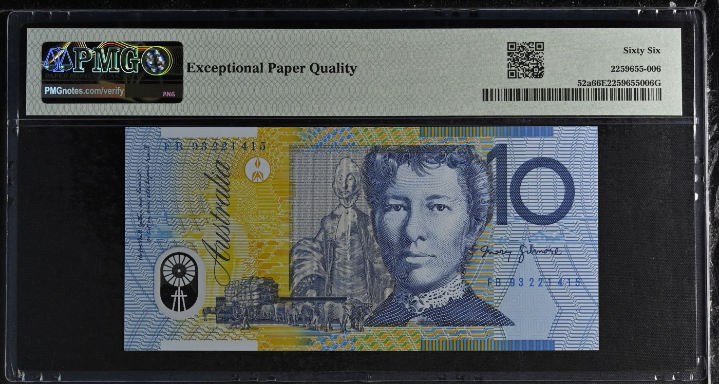 收藏联盟Quantum Auction 第295期拍卖  澳大利亚1993-94年10元 PMG66  初版首发年份  俗称“大蓝脸” 诗人 作家 班卓.帕特森