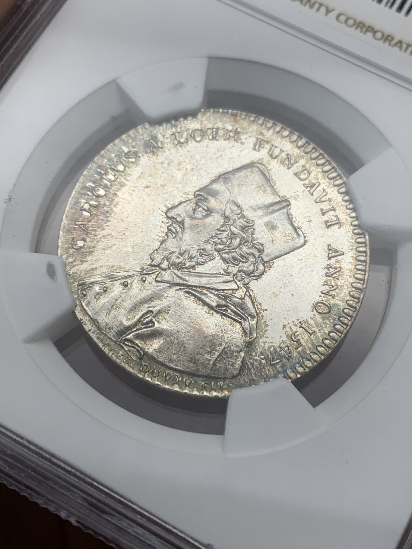 《竞宝斋》第204场-周日，周一 2场 (全场包邮) NGC-MS65 1756年法国兰斯大学代币 转光带彩，高分银质代币