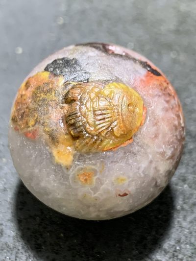 精美冰飘亚光糖心料战国红玛瑙手工俏色巧雕富贵有余珠一个 - 精美冰飘亚光糖心料战国红玛瑙手工俏色巧雕富贵有余珠一个