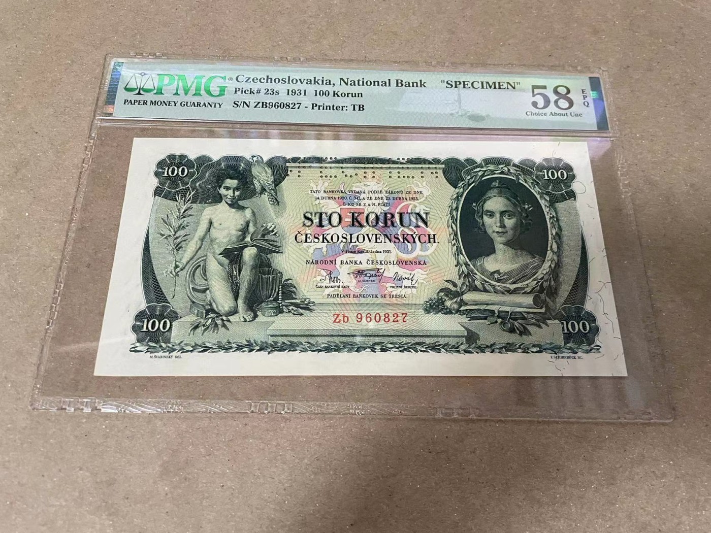 【Blue Auction】✨世界纸币精拍第379期【精】 捷斯 1931年100克朗 样钞 裸女 PMG58EPQ 原票