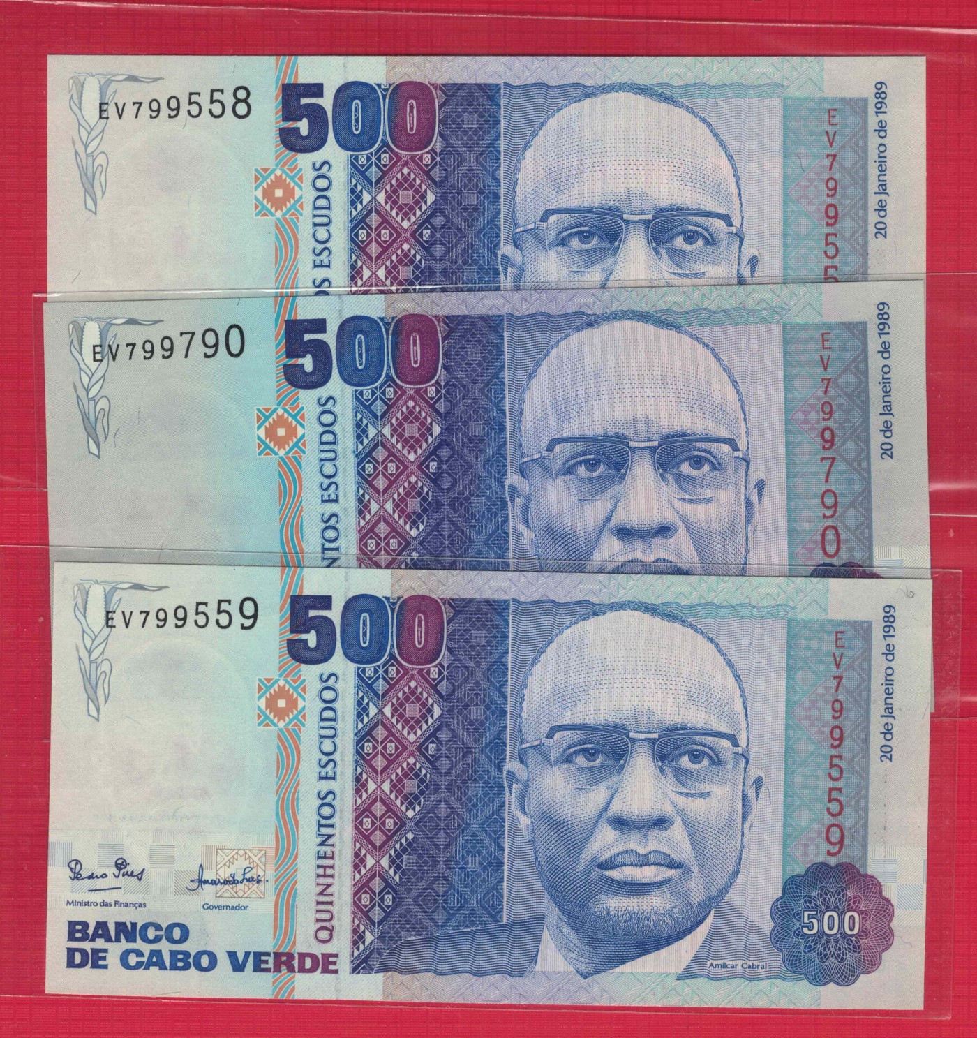佛得角500埃斯库多 1989年 无4 克劳斯目录P-59 非洲纸币 实物图 UNC