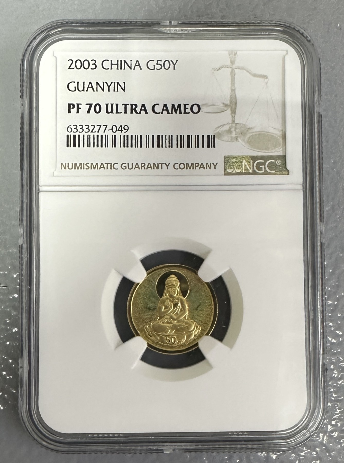 【金钰满堂钱币】拍卖第十八期 福利多多 大家多多捧场 2003年幻彩观音1/10金币评级NGC70分 带证书