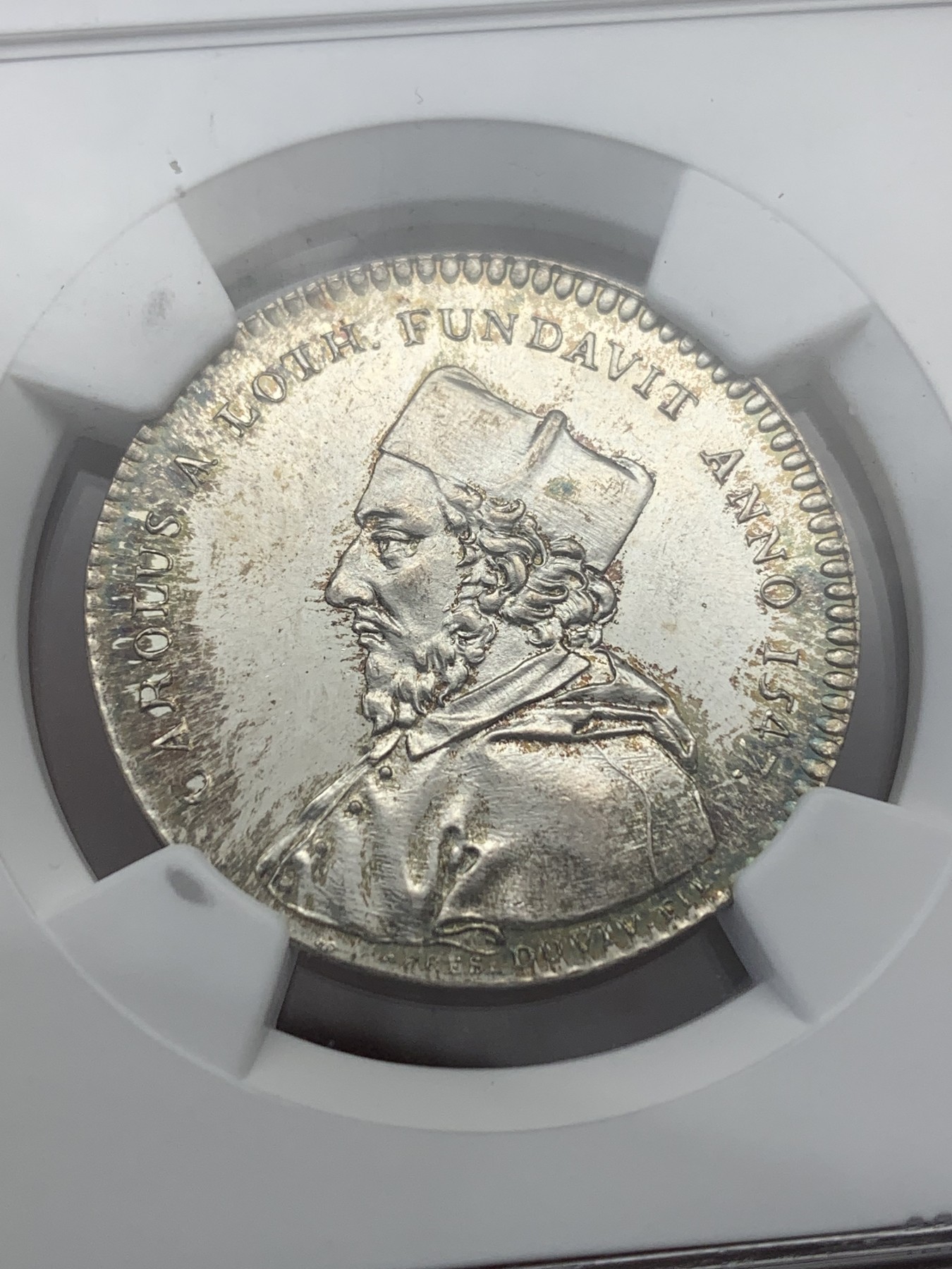 《竞宝斋》第204场-周日，周一 2场 (全场包邮) NGC-MS65 1756年法国兰斯大学代币 转光带彩，高分银质代币