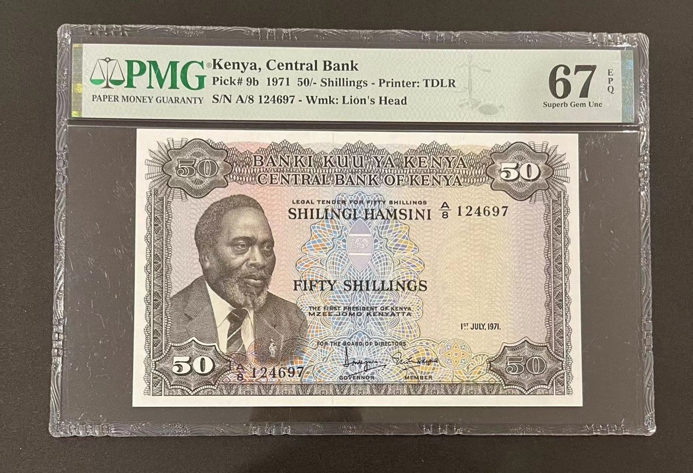 收藏联盟Quantum Auction 第295期拍卖  肯尼亚1971年50先令 PMG67 大票幅 
