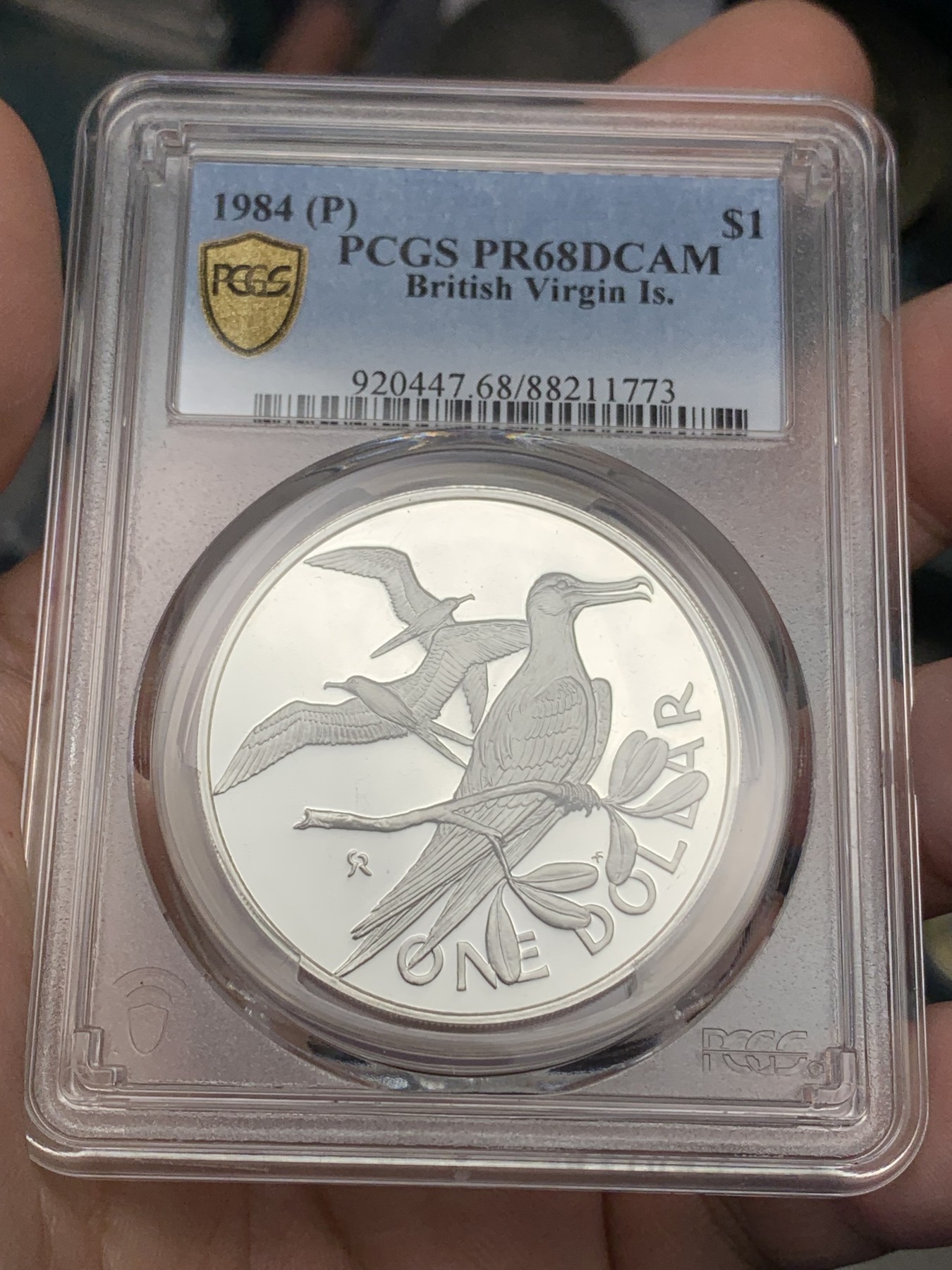 《竞宝斋》第205场-周日，周一 2场 (全场包邮) PCGS PR68 维尔京群岛1984年1元军舰鸟精制银币 P盒冠军分