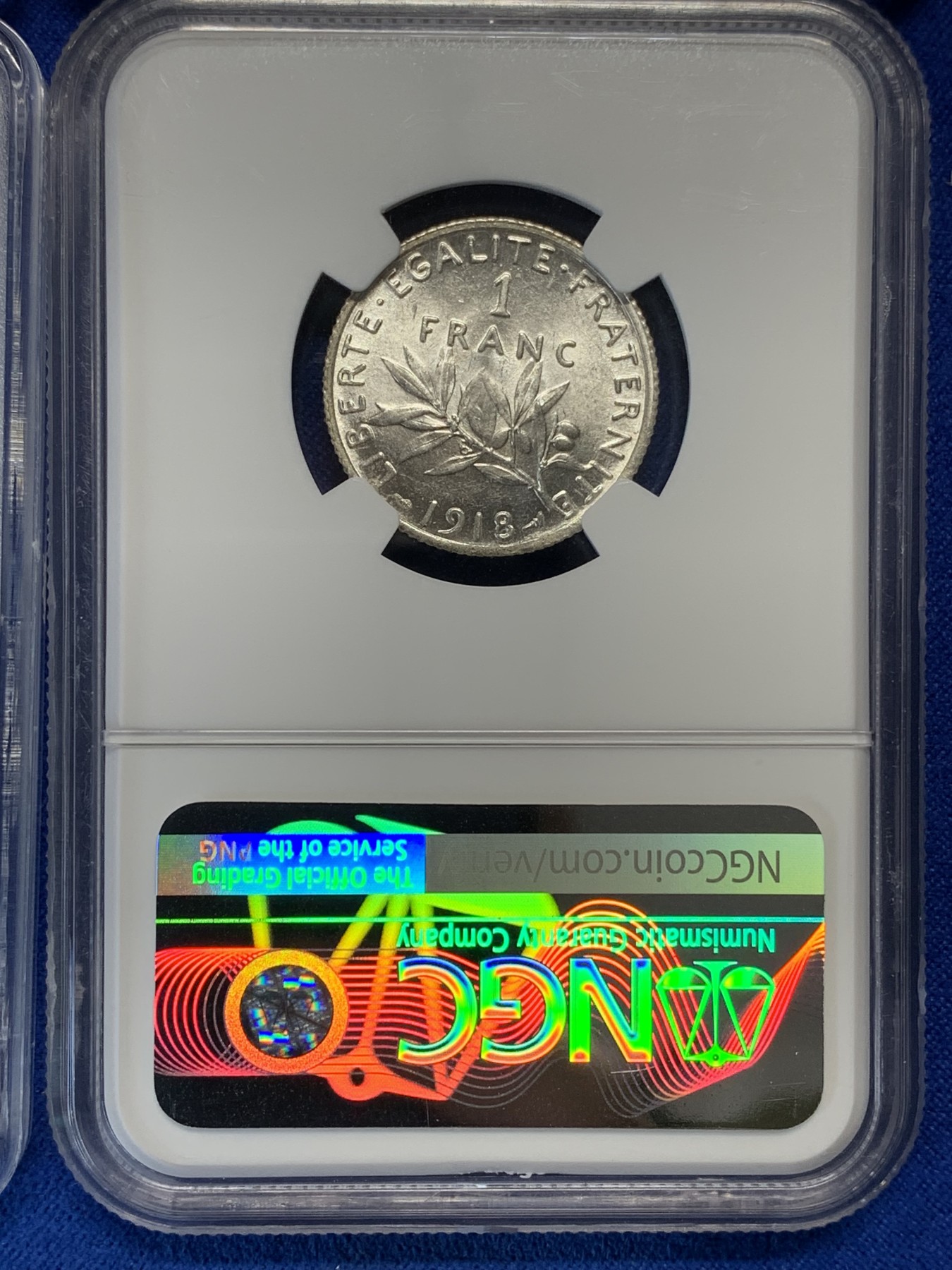 《竞宝斋》第205场-周日，周一 2场 (全场包邮) 法国四枚银币一起， 1960年5法郎，1914年2法郎，1918年1法郎，1918年50分，都是百里挑一的好品，经典的丰收女神图案