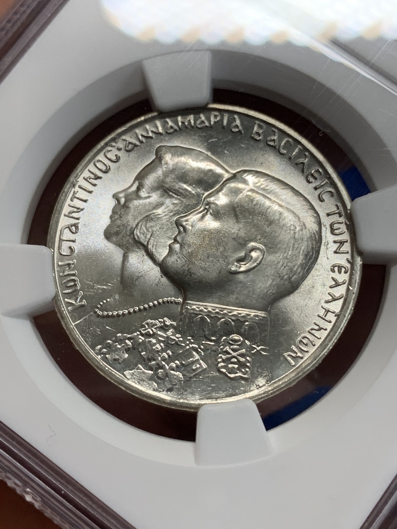 《竞宝斋》第205场-周日，周一 2场 (全场包邮) NGC MS64 希腊1964年康斯坦丁二世30德拉克马银币 拆卷品