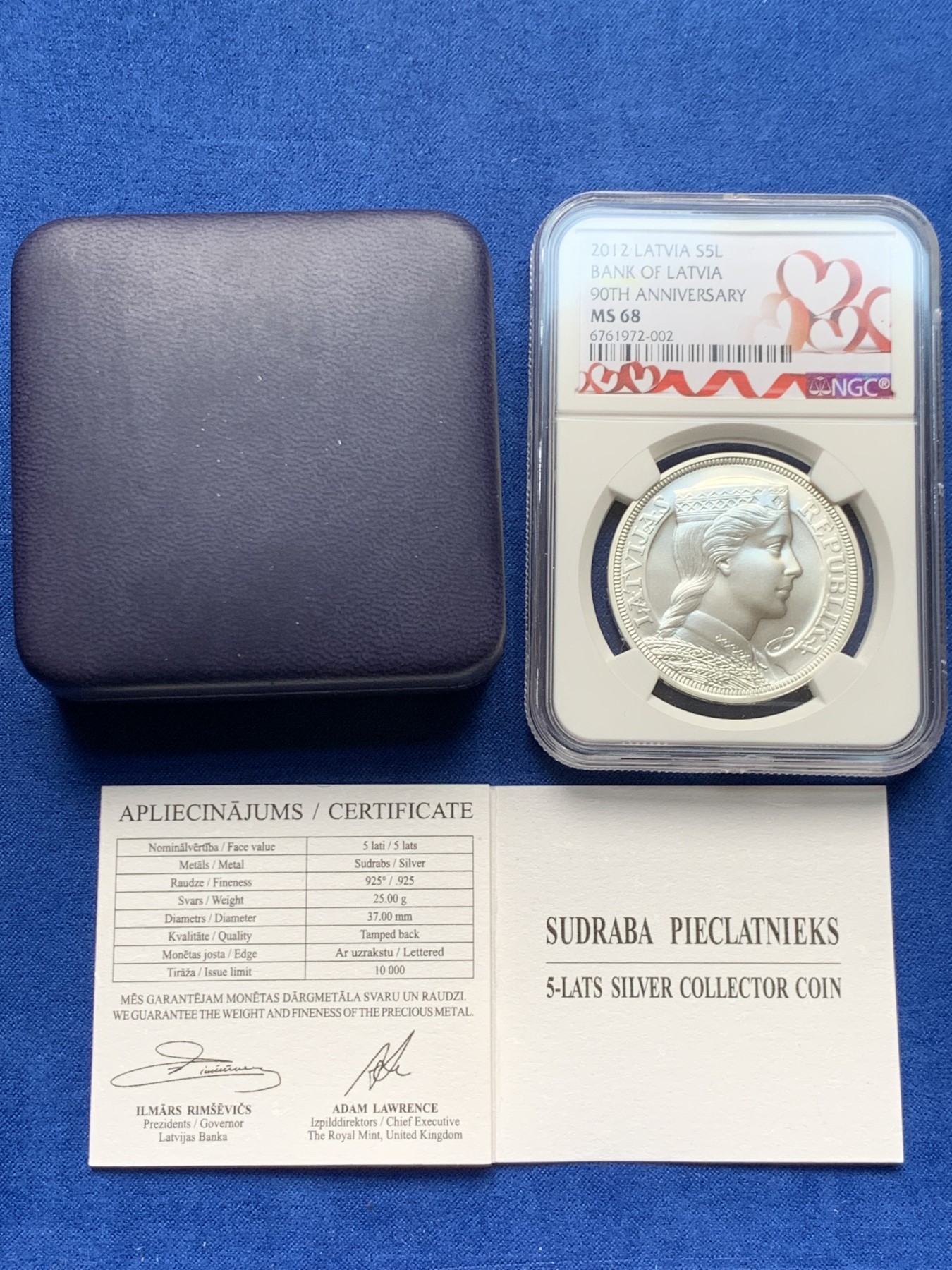 《竞宝斋》第205场-周日，周一 2场 (全场包邮) NGC MS68 拉脱维亚2012年5拉特谷物女神银币 完美底板 经典品种