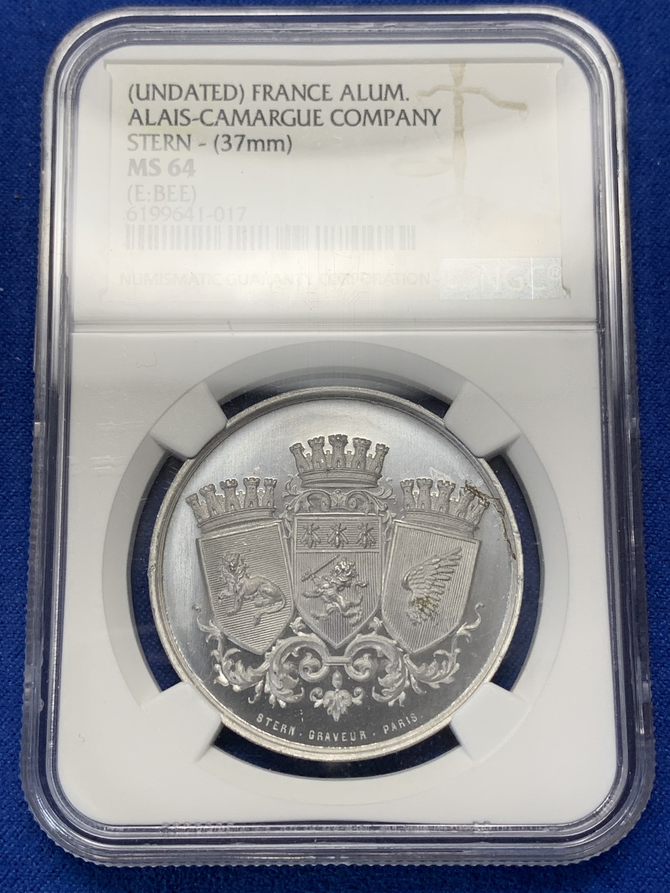 《竞宝斋》第205场-周日，周一 2场 (全场包邮) NGC-MS63/64/64 法国 十九世纪 Alais-Camargue贸易公司银铝铜章三枚 设计漂亮 银章五彩