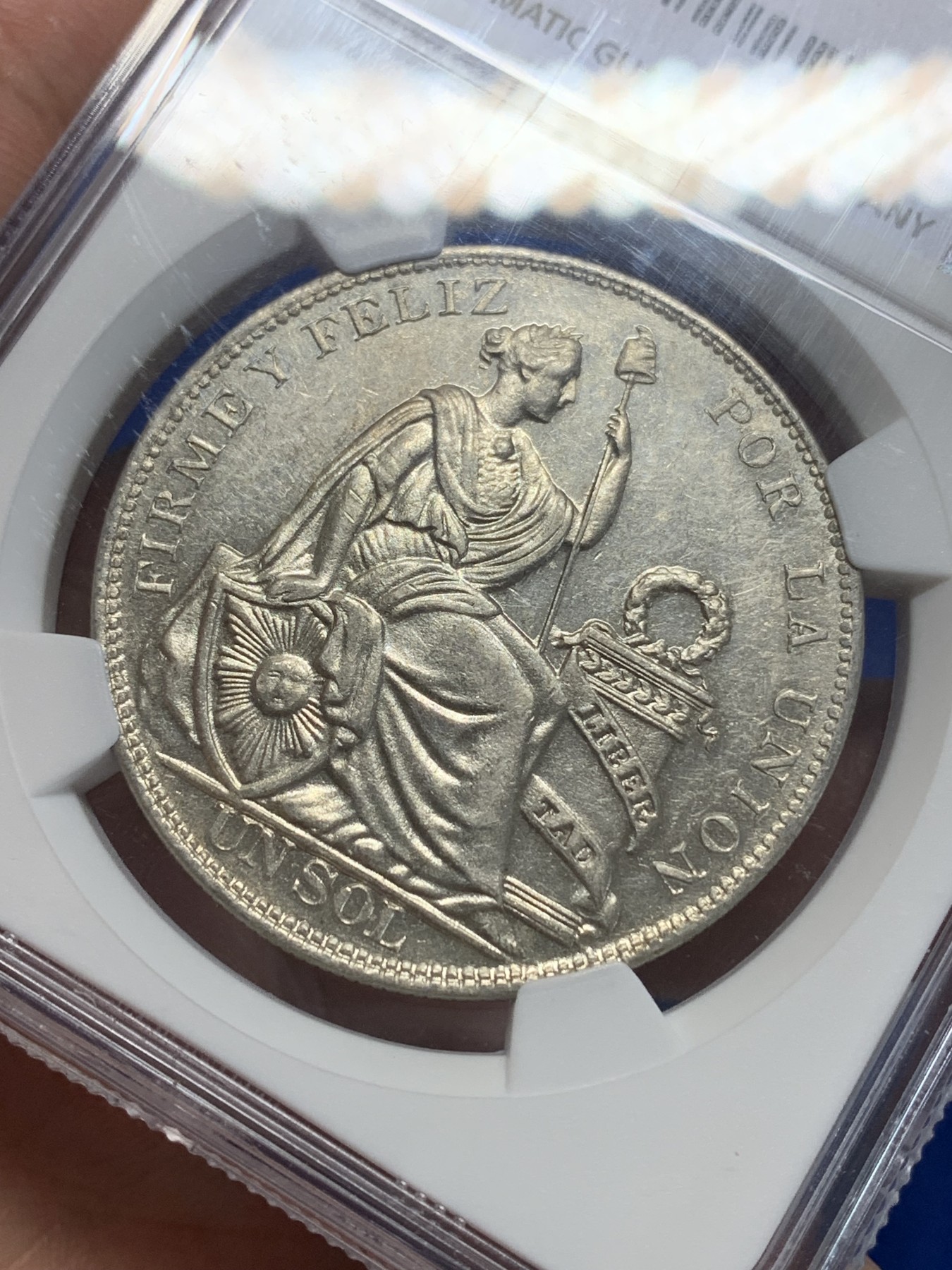 《竞宝斋》第205场-周日，周一 2场 (全场包邮) NGC-AU58 秘鲁 1934年 座人 1索尔 银币 细节不错 低评