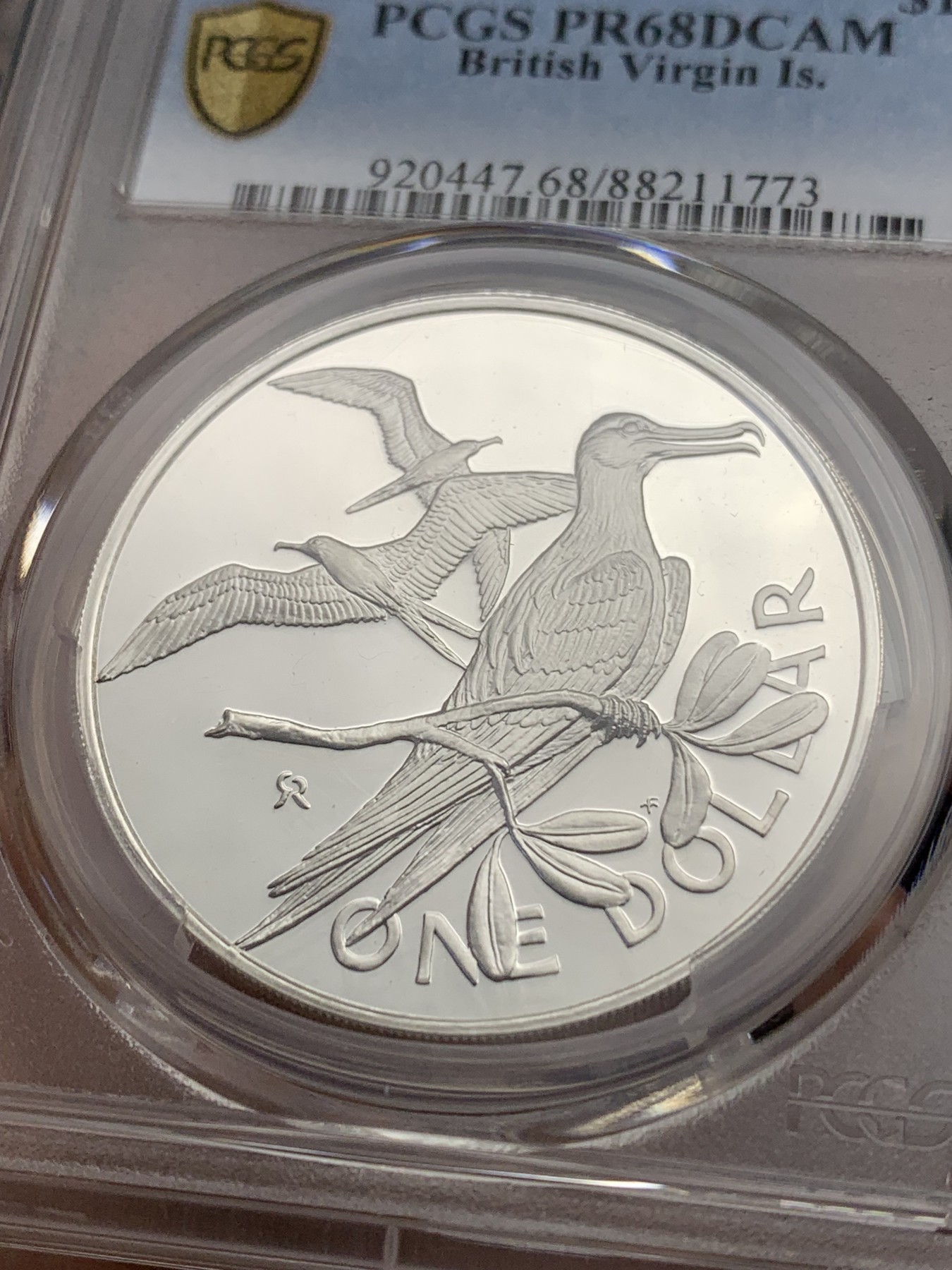 《竞宝斋》第205场-周日，周一 2场 (全场包邮) PCGS PR68 维尔京群岛1984年1元军舰鸟精制银币 P盒冠军分