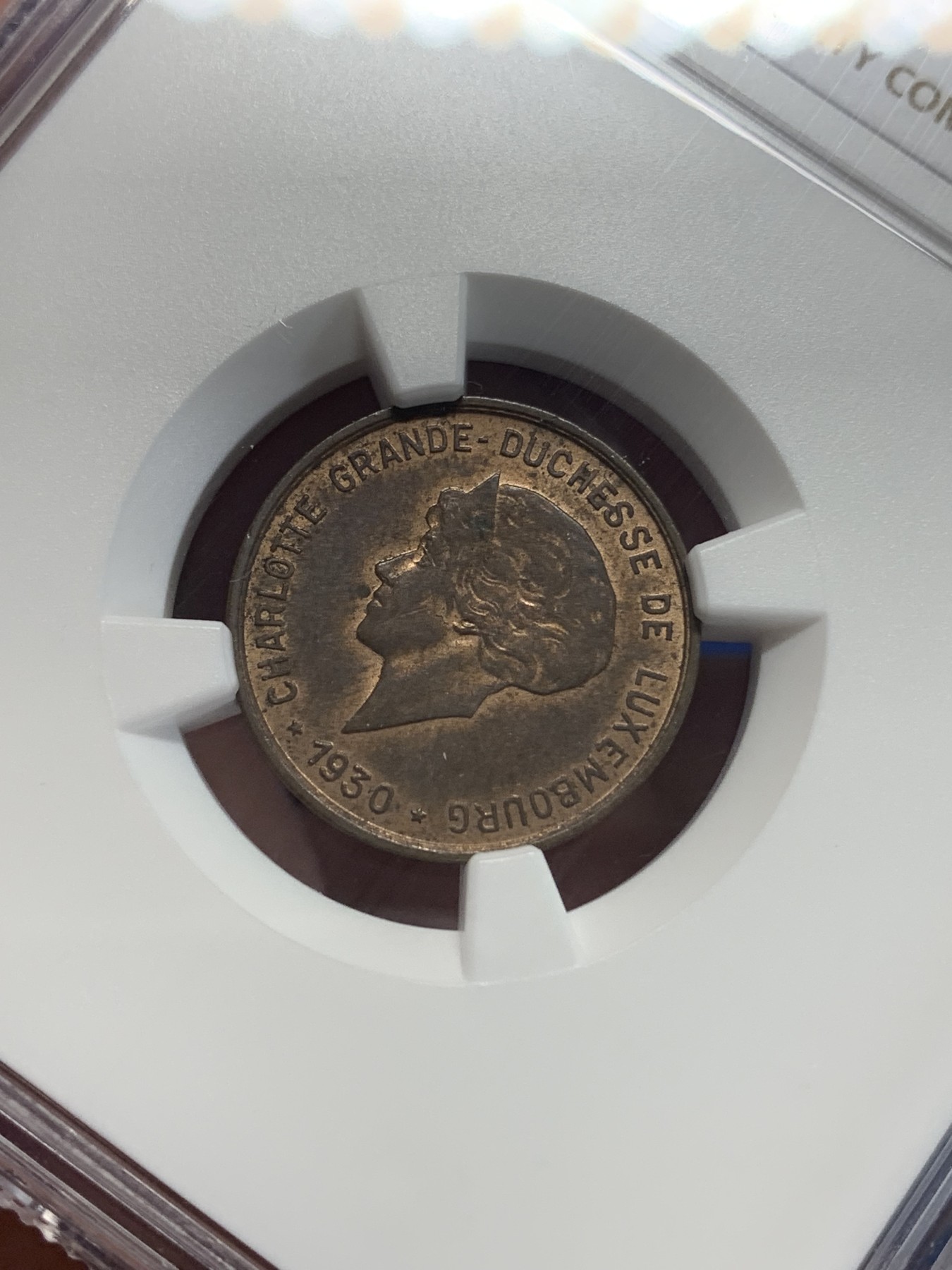 《竞宝斋》第205场-周日，周一 2场 (全场包邮) NGC AU58 1930年卢森堡5C铜币