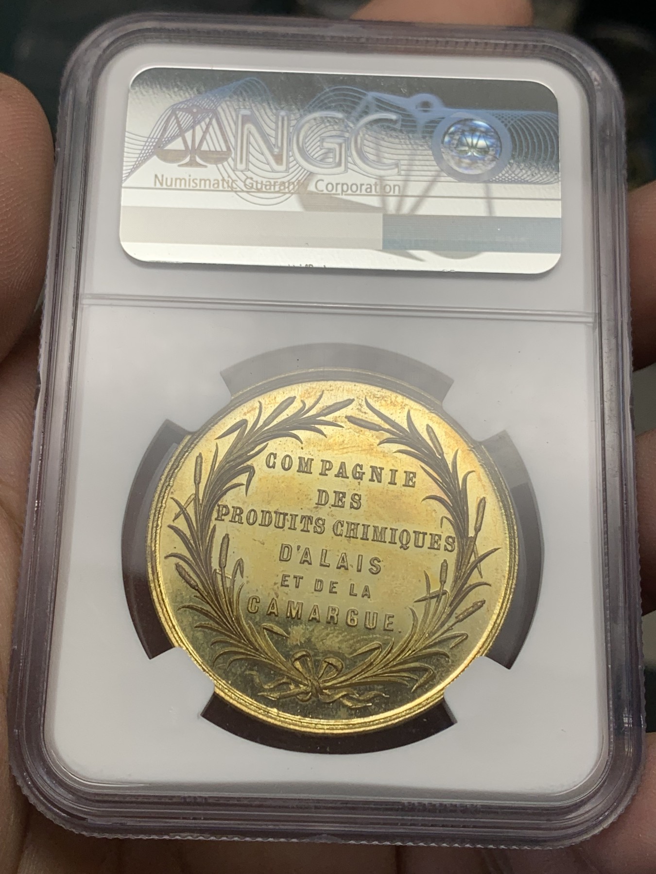 《竞宝斋》第205场-周日，周一 2场 (全场包邮) NGC-MS63/64/64 法国 十九世纪 Alais-Camargue贸易公司银铝铜章三枚 设计漂亮 银章五彩