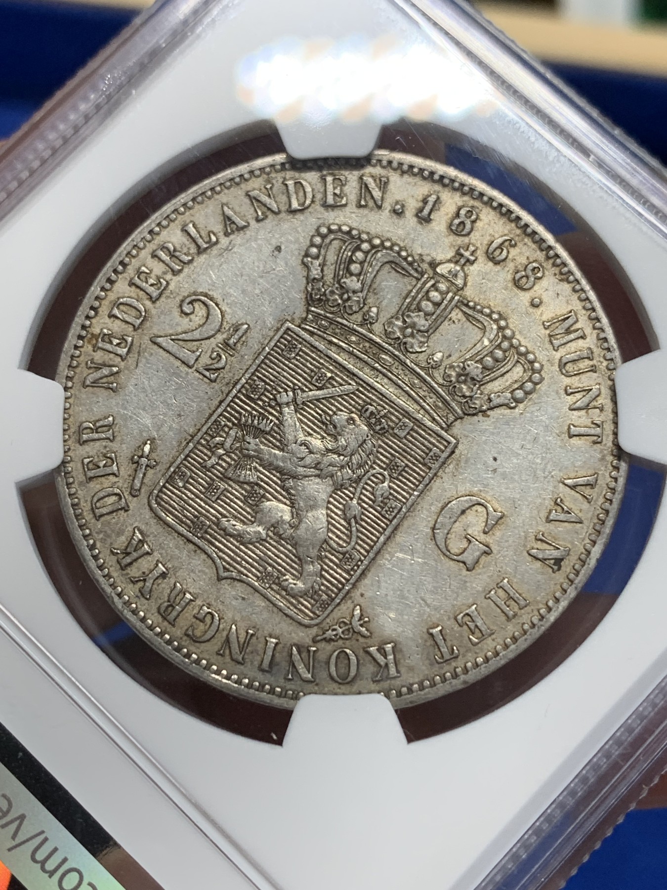 《竞宝斋》第205场-周日，周一 2场 (全场包邮) NGC-AU53 荷兰1868年 威廉三世 2.5盾 大银币 难得出分美品