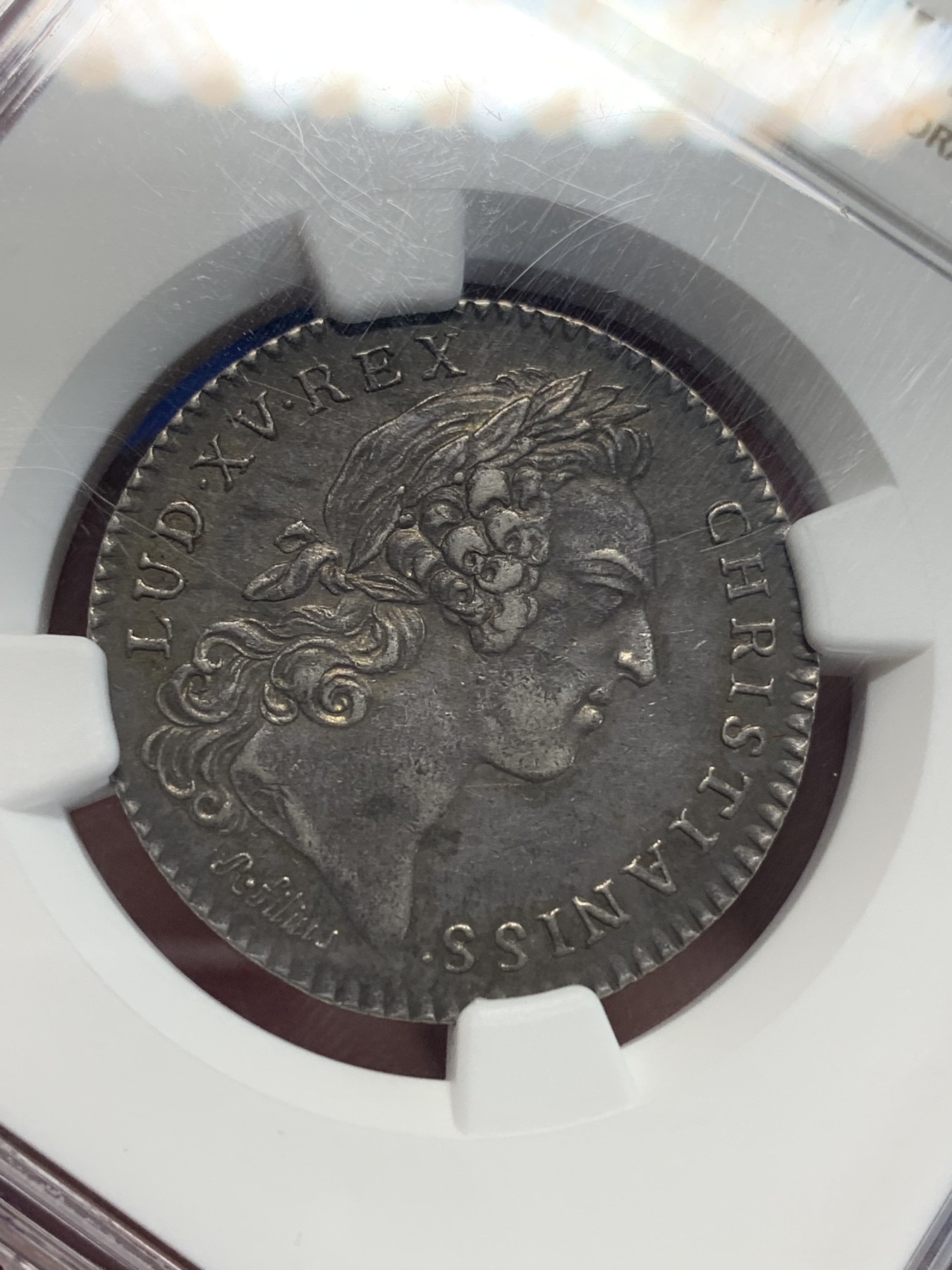 《竞宝斋》第205场-周日，周一 2场 (全场包邮) NGC-XFD 法国 1758 路易十五 银质代币JETON 严评 老包浆原始状态 两面打制居中 细节清晰 包浆和品相难得 有代币目录专属代号