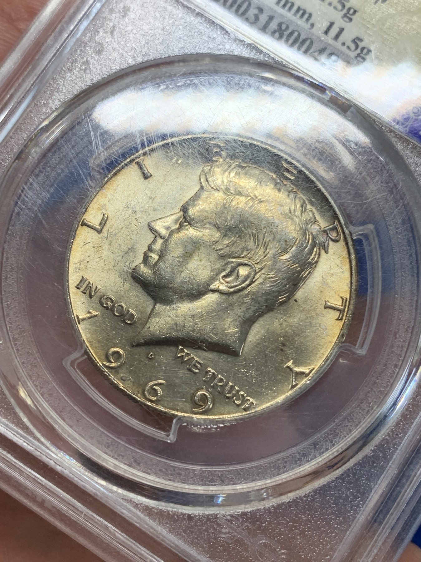 《竞宝斋》第205场-周日，周一 2场 (全场包邮) 众诚详评 MS64 1969D 丹佛造币厂 美国肯尼迪半美元银币 金色包浆闪闪发光很漂亮