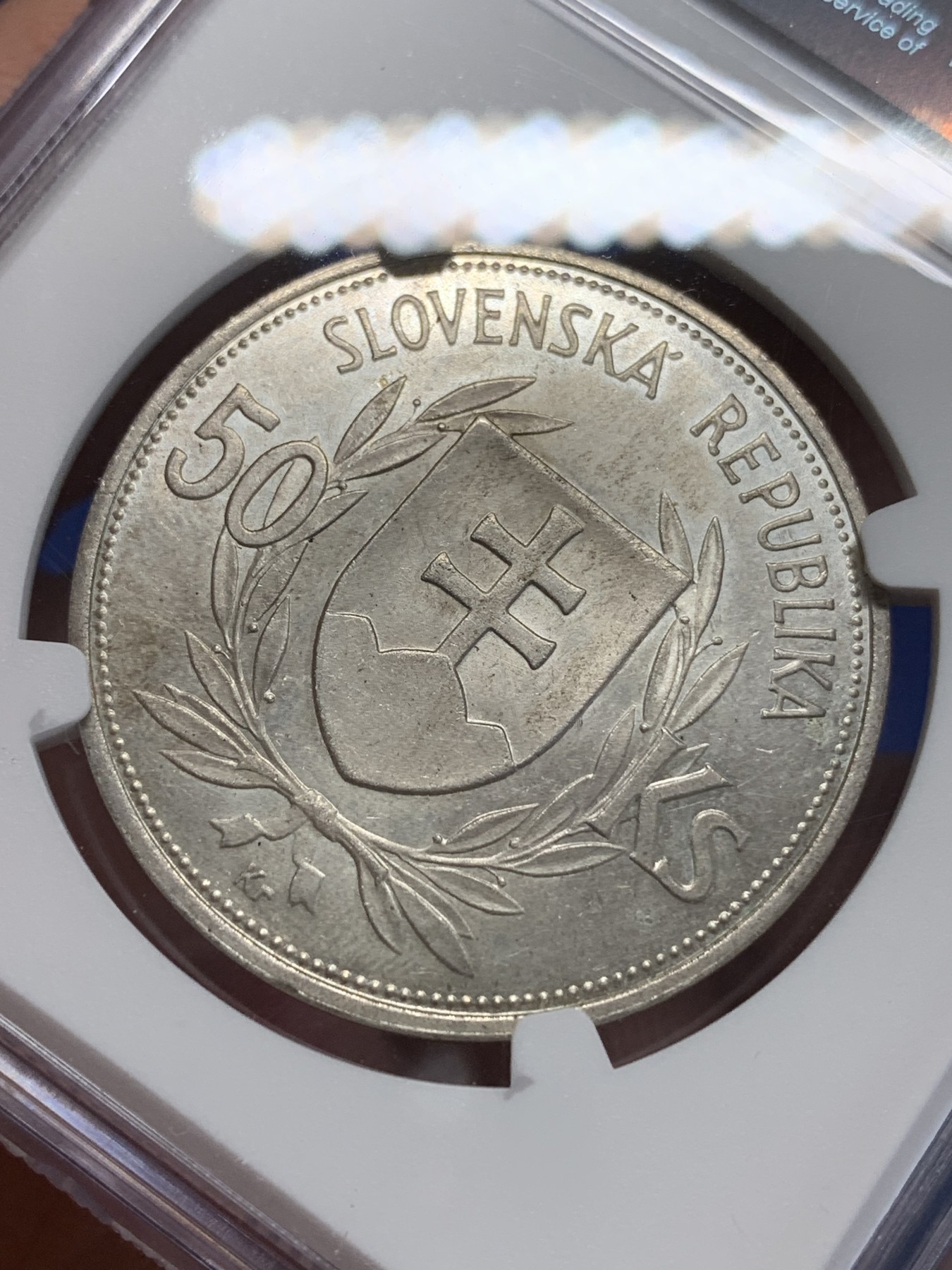 《竞宝斋》第205场-周日，周一 2场 (全场包邮) NGC UNC 1944年斯洛伐克独立成立5周年50k银币