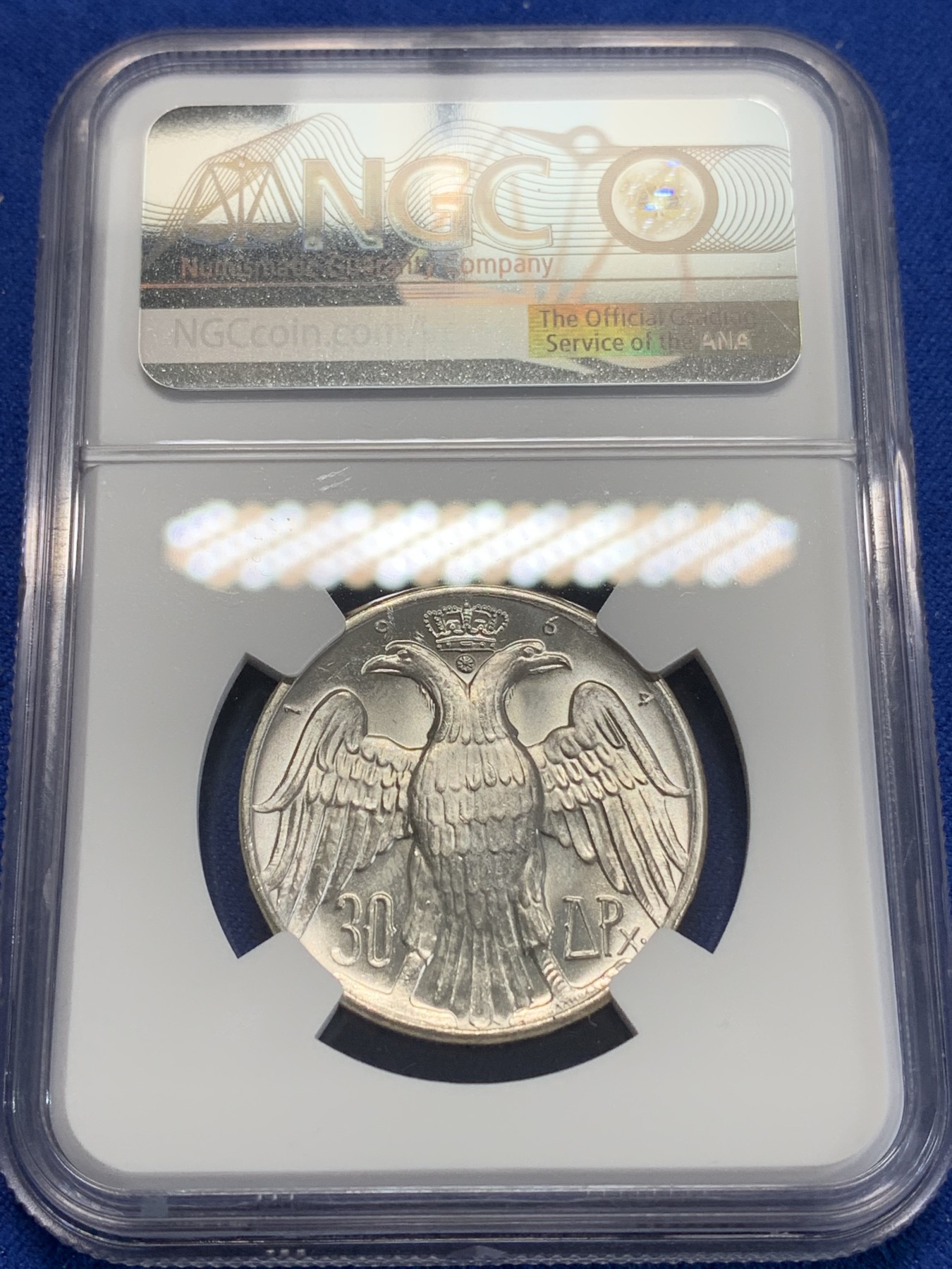《竞宝斋》第205场-周日，周一 2场 (全场包邮) NGC MS64 希腊1964年康斯坦丁二世30德拉克马银币 拆卷品