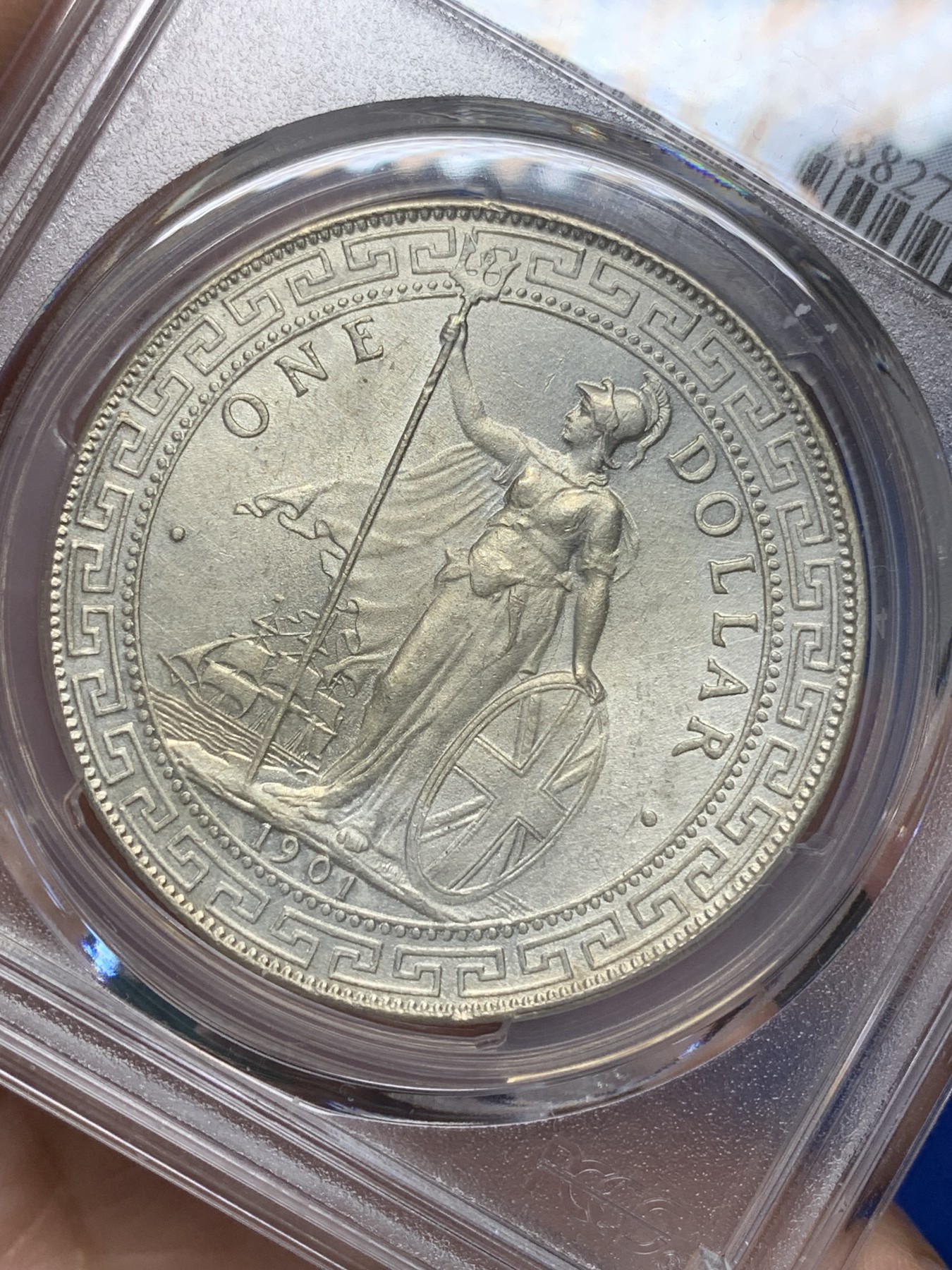 《竞宝斋》第205场-周日，周一 2场 (全场包邮) PCGS-UNC 英国1901年站洋银币，转光币，PC严评没有给分，可以重新送评赌分