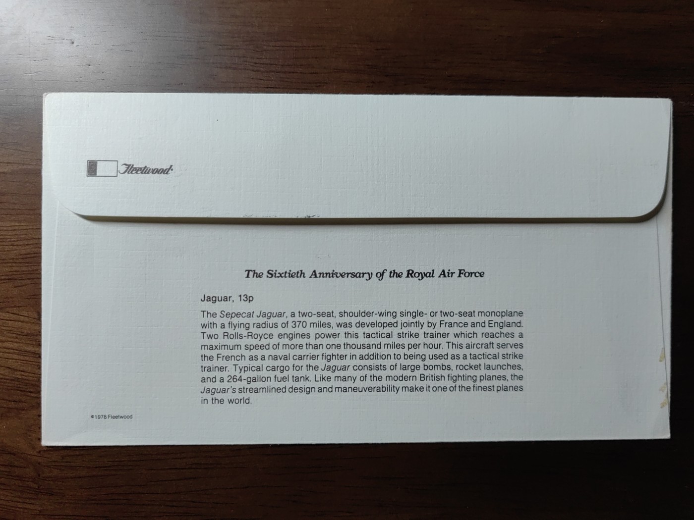 外国邮品精品专场（秒杀）第①③场 马恩岛1978首次 航空战斗机飞行