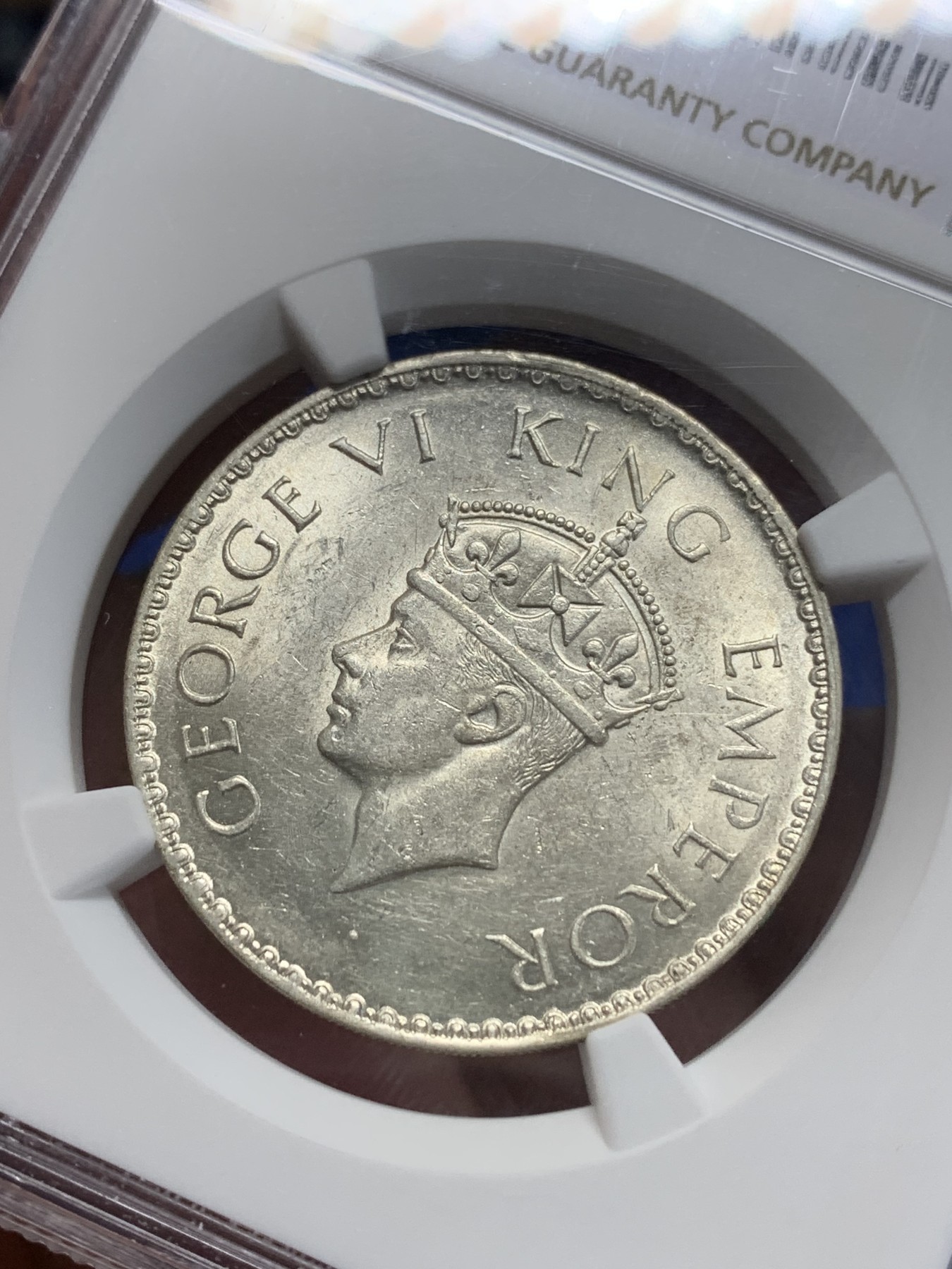 《竞宝斋》第205场-周日，周一 2场 (全场包邮) NGC-MS62 英属印度 1940年 B版 乔治六世 1卢比 银币 少见版别