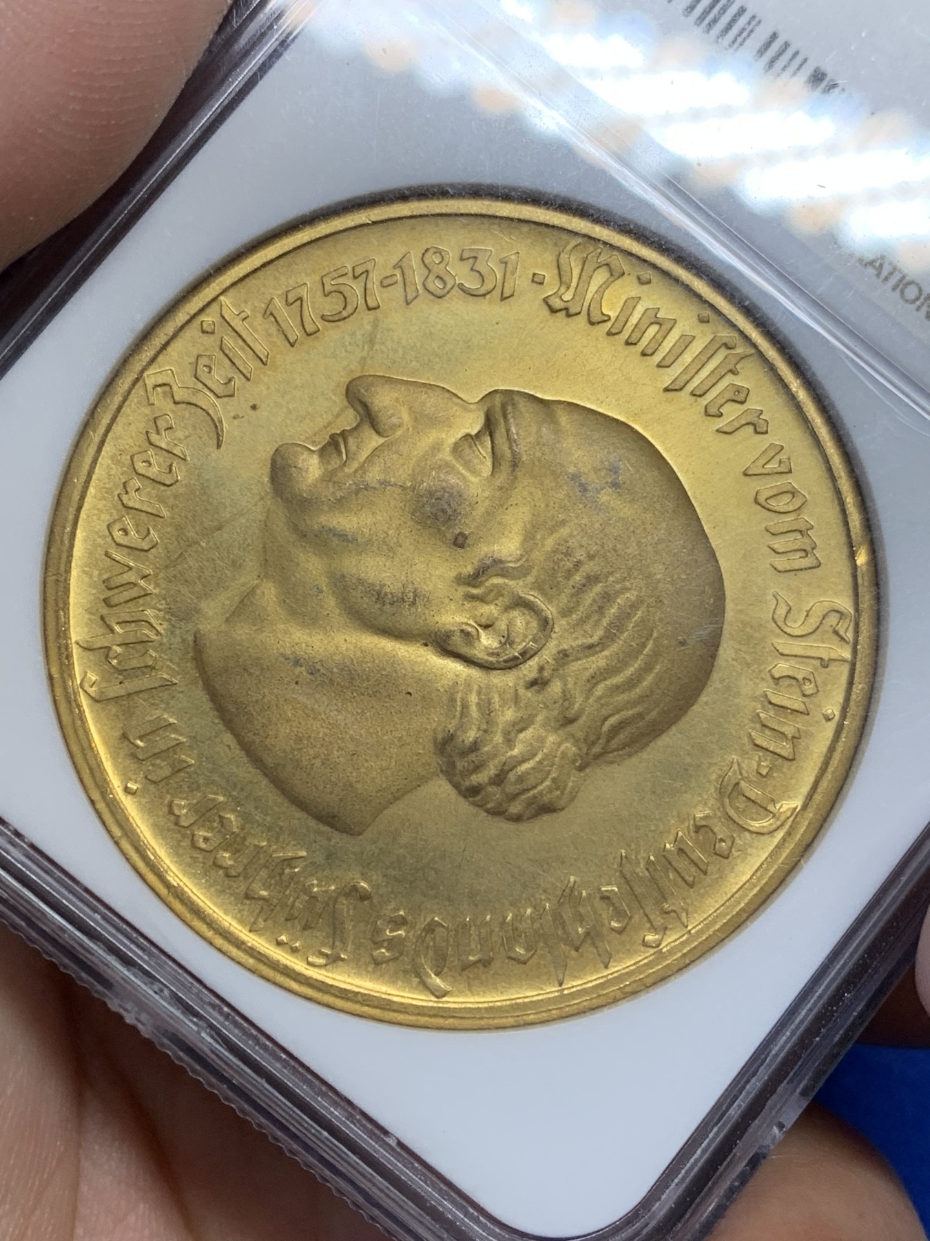 《竞宝斋》第205场-周日，周一 2场 (全场包邮) NGC MS64 德国1923年威斯特法伦10000马克大马币，高分金光，镀金完整