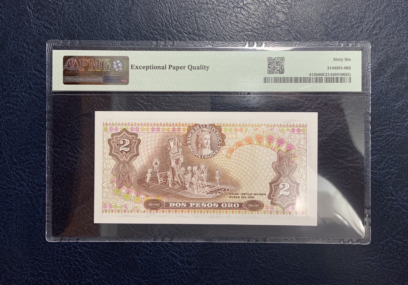 收藏联盟Quantum Auction 第295期拍卖  哥伦比亚1976-77年2比索 PMG66 号码无4 波哥大博物馆镇馆之宝-黄金船