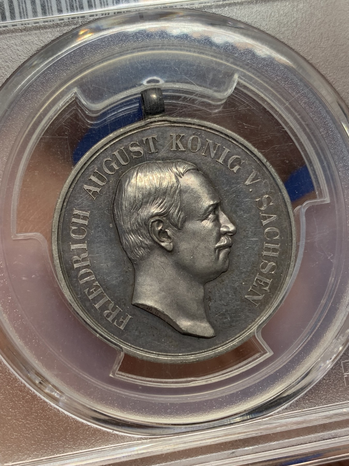 《竞宝斋》第205场-周日，周一 2场 (全场包邮) PCGS-SP63 德国1905-1918年 萨克森国王佛雷德里克银样章 PCGS唯一入盒 紫彩包浆。