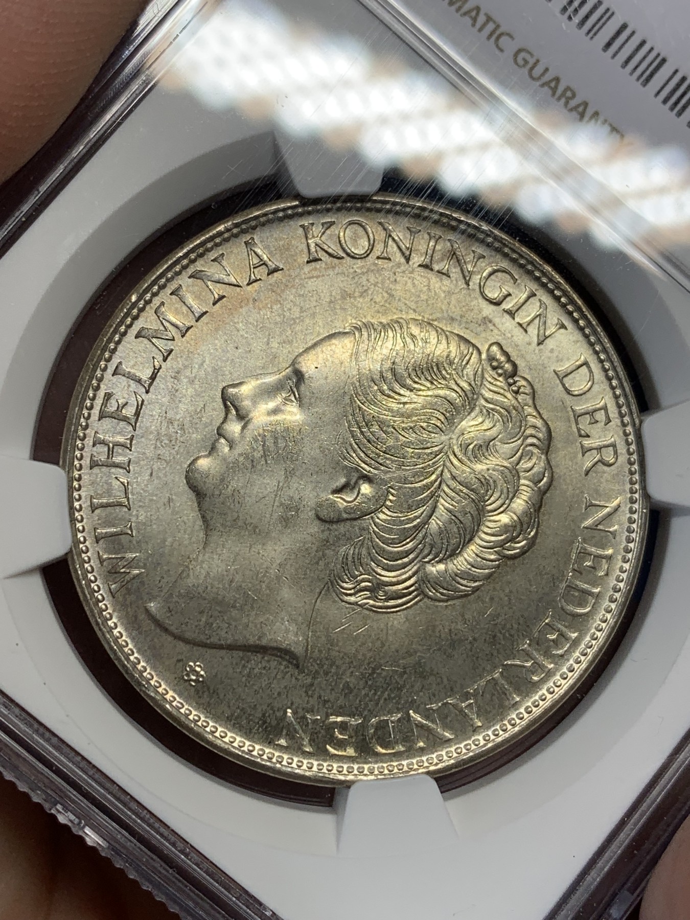 《竞宝斋》第205场-周日，周一 2场 (全场包邮) NGC MS63 1944-D年荷属库拉索威廉明娜女王2.5盾大银币 原光好品 殖民地潜力品种 铸造量仅为荷属东印度的十分之一