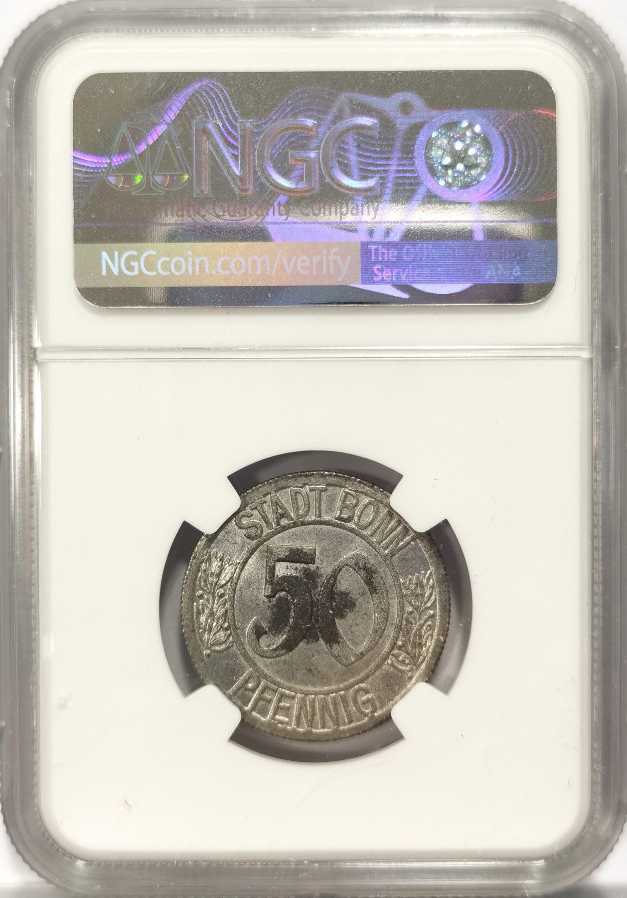 博洋堂世界钱币拍卖第047期（全场包邮） NGC UNC 波恩1920年贝多芬50芬尼铁币，德紧经典品种，波恩为贝多芬出生地，人像面轻微氧化，凑套必备