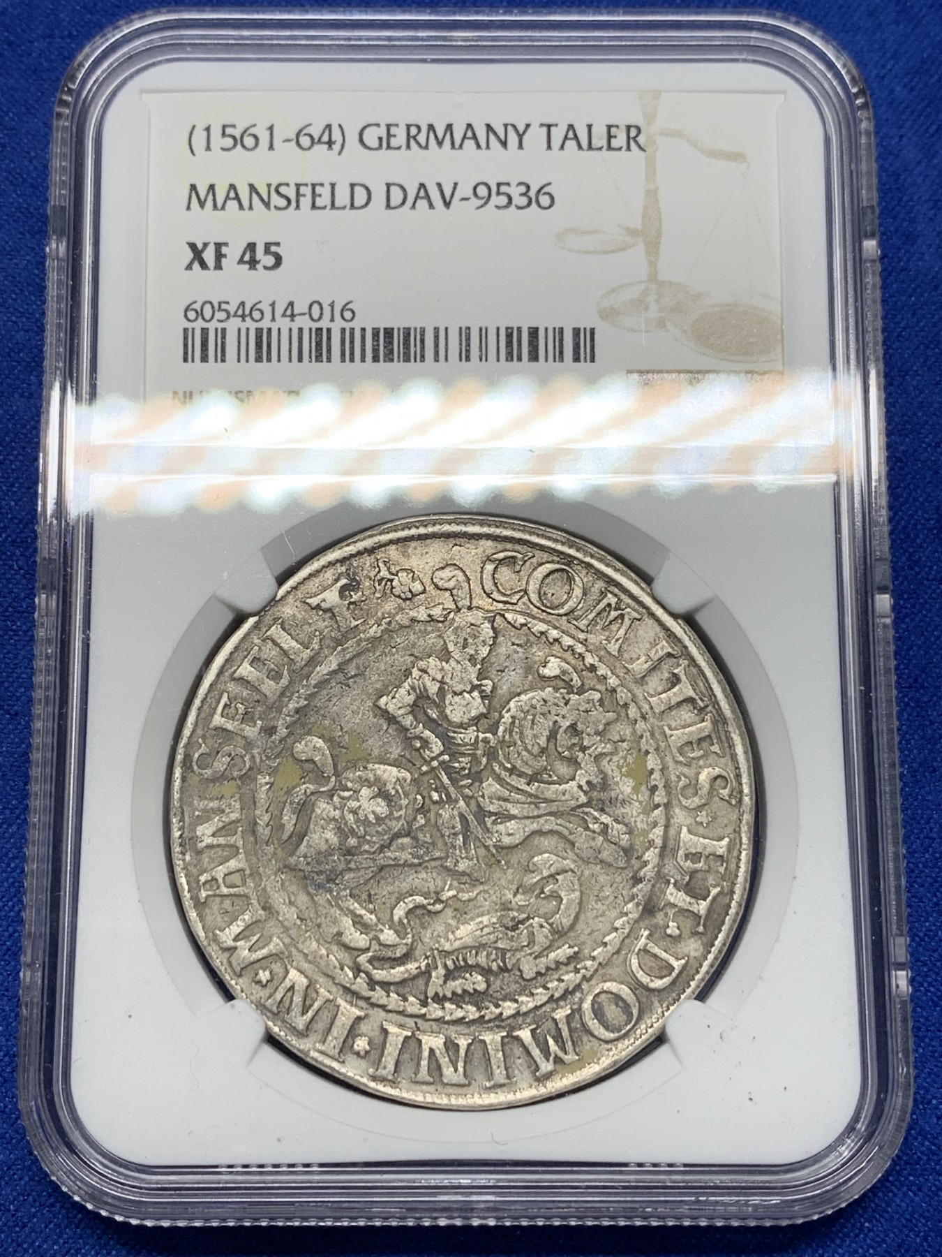 《竞宝斋》第205场-周日，周一 2场 (全场包邮) 唯一冠军分 NGC XF45  德意志 1561-1564年 曼斯菲尔德屠龙1泰勒，屠龙泰勒系列的鼻祖，近500年的手工打制币