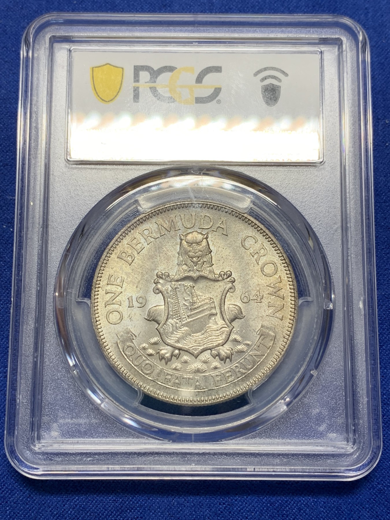 《竞宝斋》第205场-周日，周一 2场 (全场包邮) PCGS-MS65 1964年英属百慕大群岛克朗银币