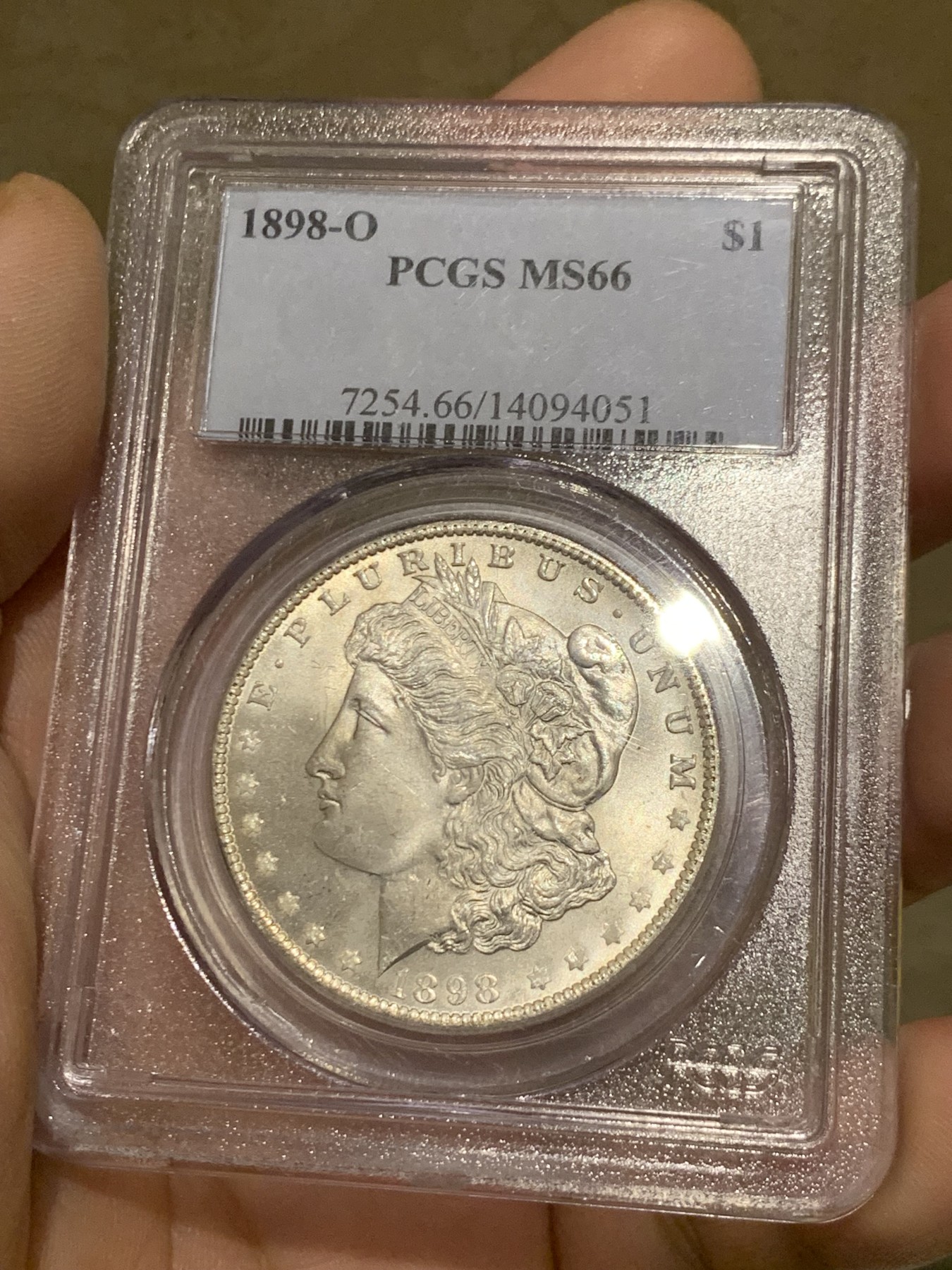 《竞宝斋》第205场-周日，周一 2场 (全场包邮) PCGS-MS66 美国 1898-O 摩根银元 高分好品 早期小白盒 丝绸底板难得