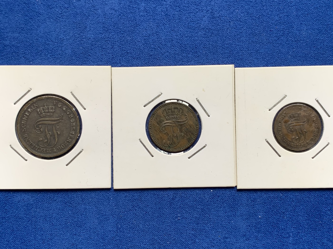 《竞宝斋》第205场-周日，周一 2场 (全场包邮) 德国 1853-1872 2,3,5芬尼铜币 3枚一组 状态都不错