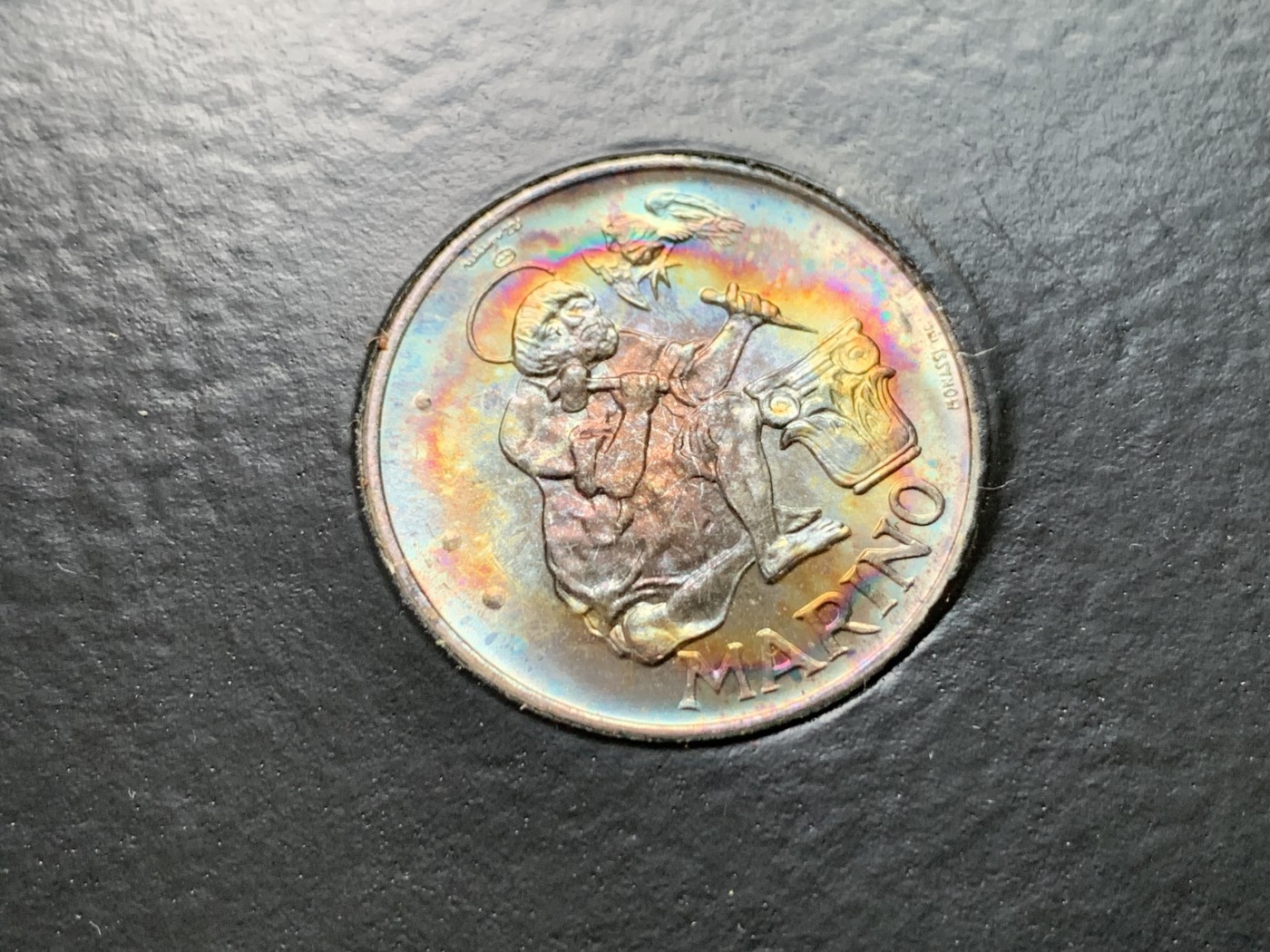 《竞宝斋》第205场-周日，周一 2场 (全场包邮) 卡装 圣马力诺1975年500里拉银币 包浆五彩美品