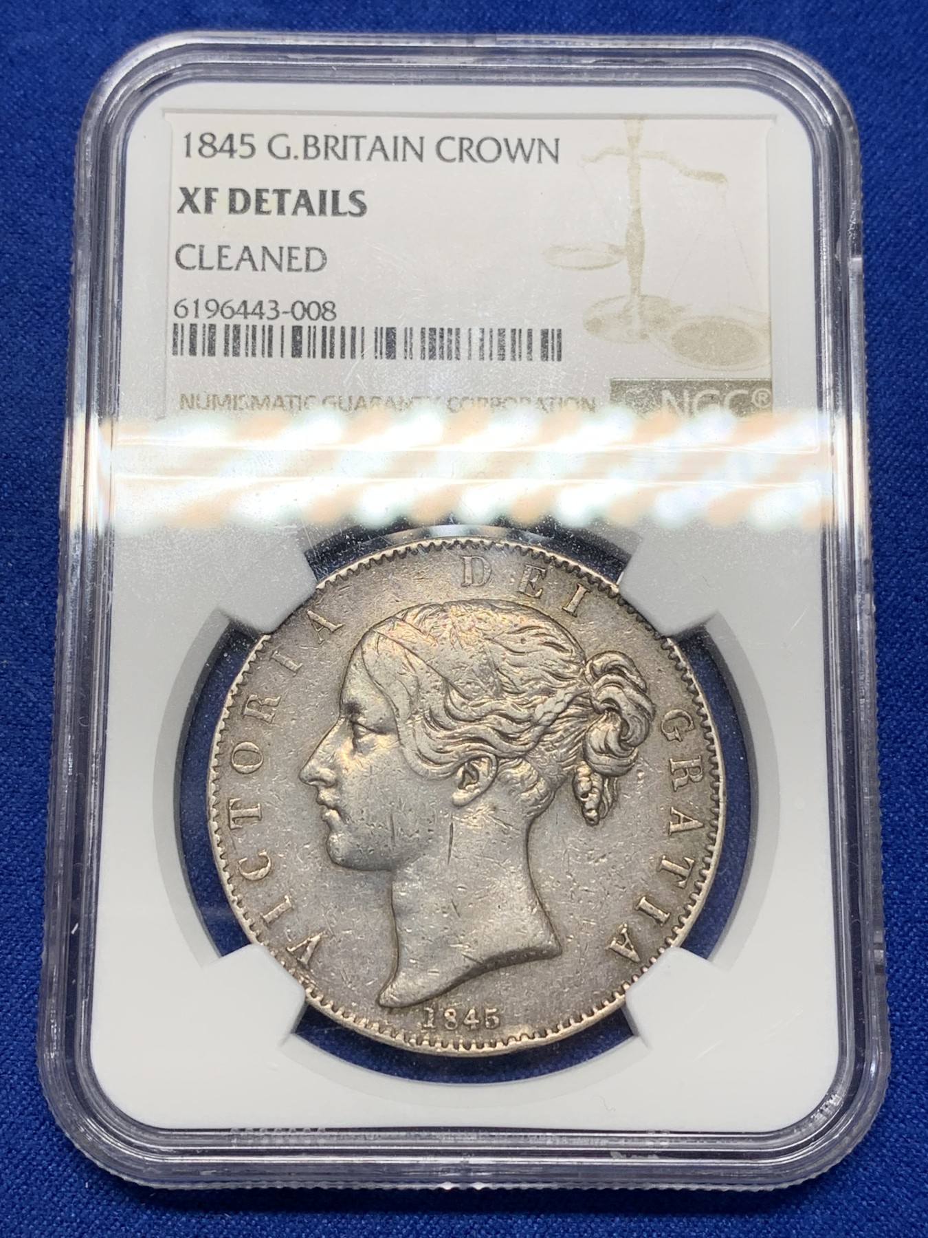 《竞宝斋》第205场-周日，周一 2场 (全场包邮) NGC-XFD 英国1845年 维多利亚青年版 1克朗大银币 老五彩包浆