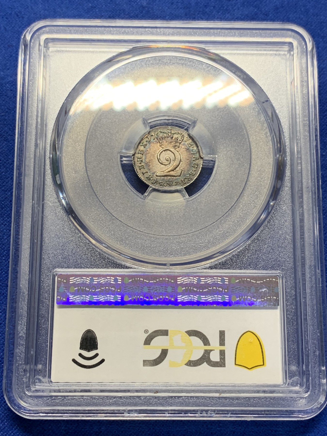 《竞宝斋》第205场-周日，周一 2场 (全场包邮) PCGS AU58 英国1772年乔治三世2便士银币，五彩，细节好