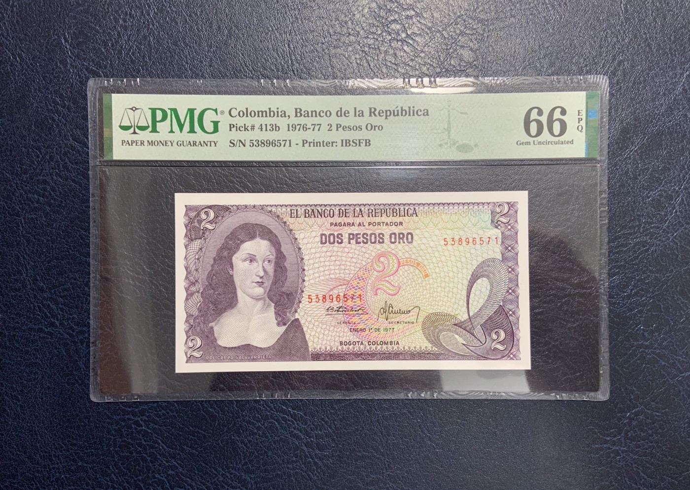 收藏联盟Quantum Auction 第295期拍卖  哥伦比亚1976-77年2比索 PMG66 号码无4 波哥大博物馆镇馆之宝-黄金船