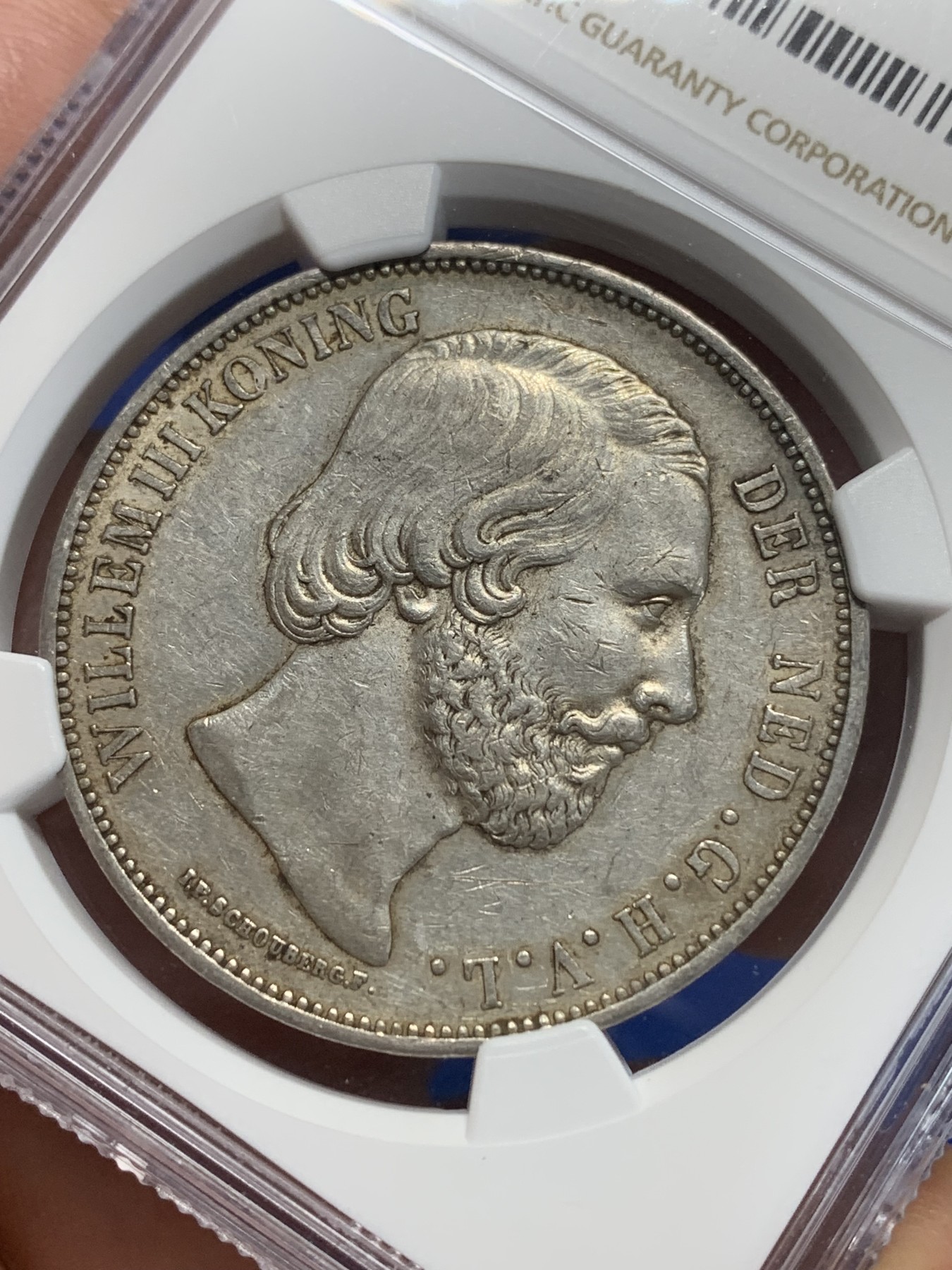 《竞宝斋》第205场-周日，周一 2场 (全场包邮) NGC-AU53 荷兰1868年 威廉三世 2.5盾 大银币 难得出分美品