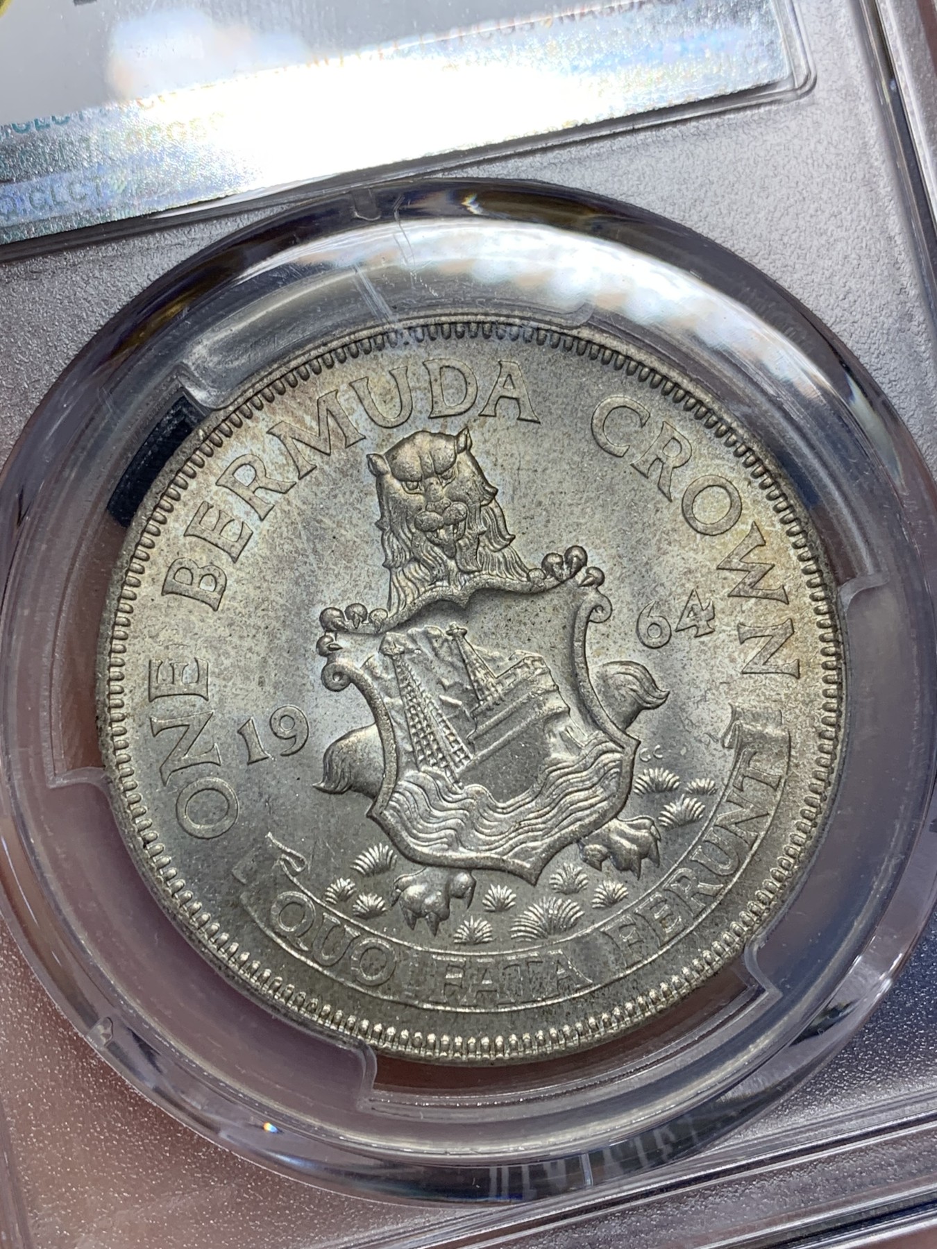 《竞宝斋》第205场-周日，周一 2场 (全场包邮) PCGS-MS65 1964年英属百慕大群岛克朗银币