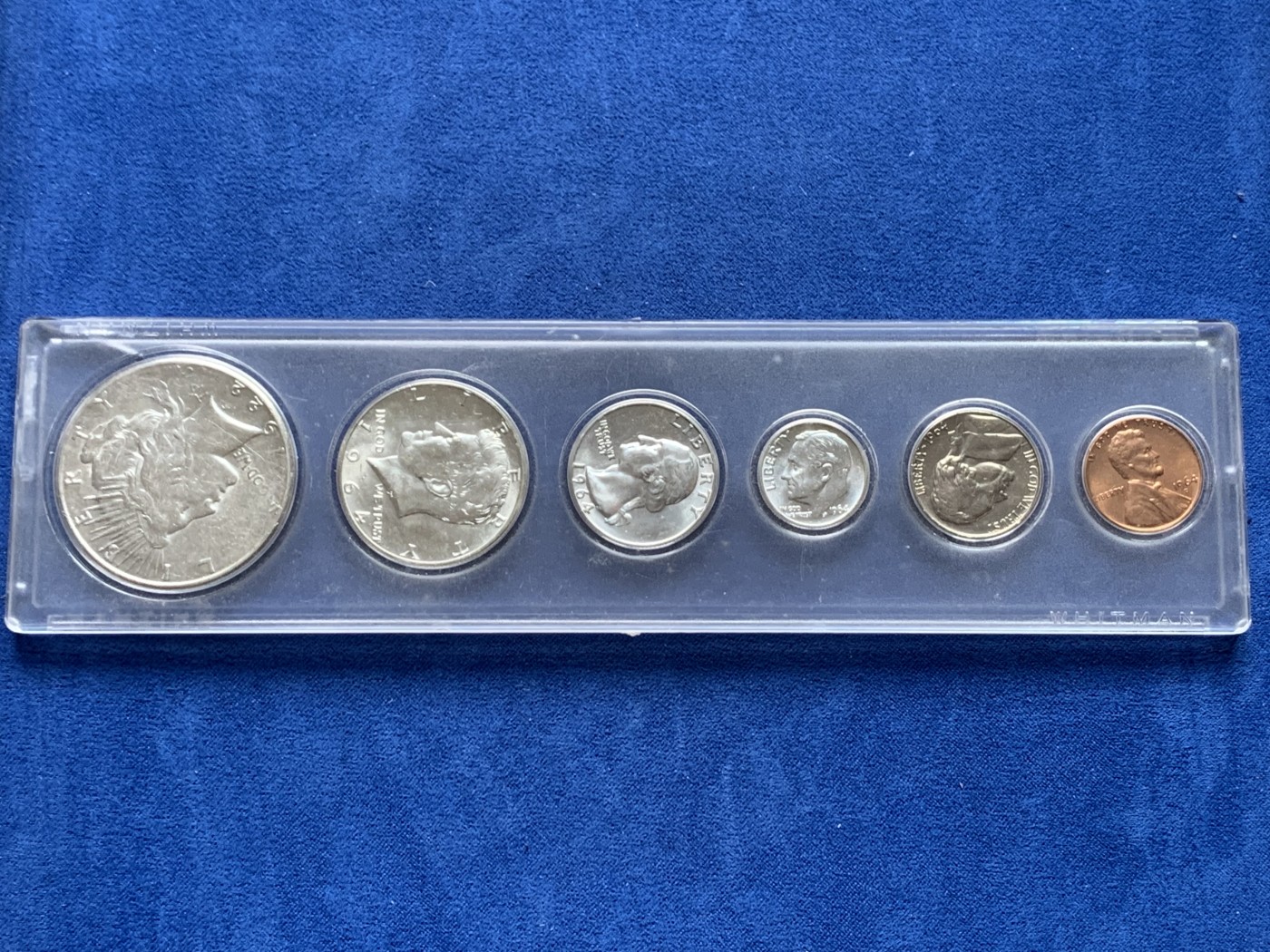 《竞宝斋》第205场-周日，周一 2场 (全场包邮) 美国 1分-1美元 套币一组，含5枚1964,1枚1922和平大银币，3枚1964为900银