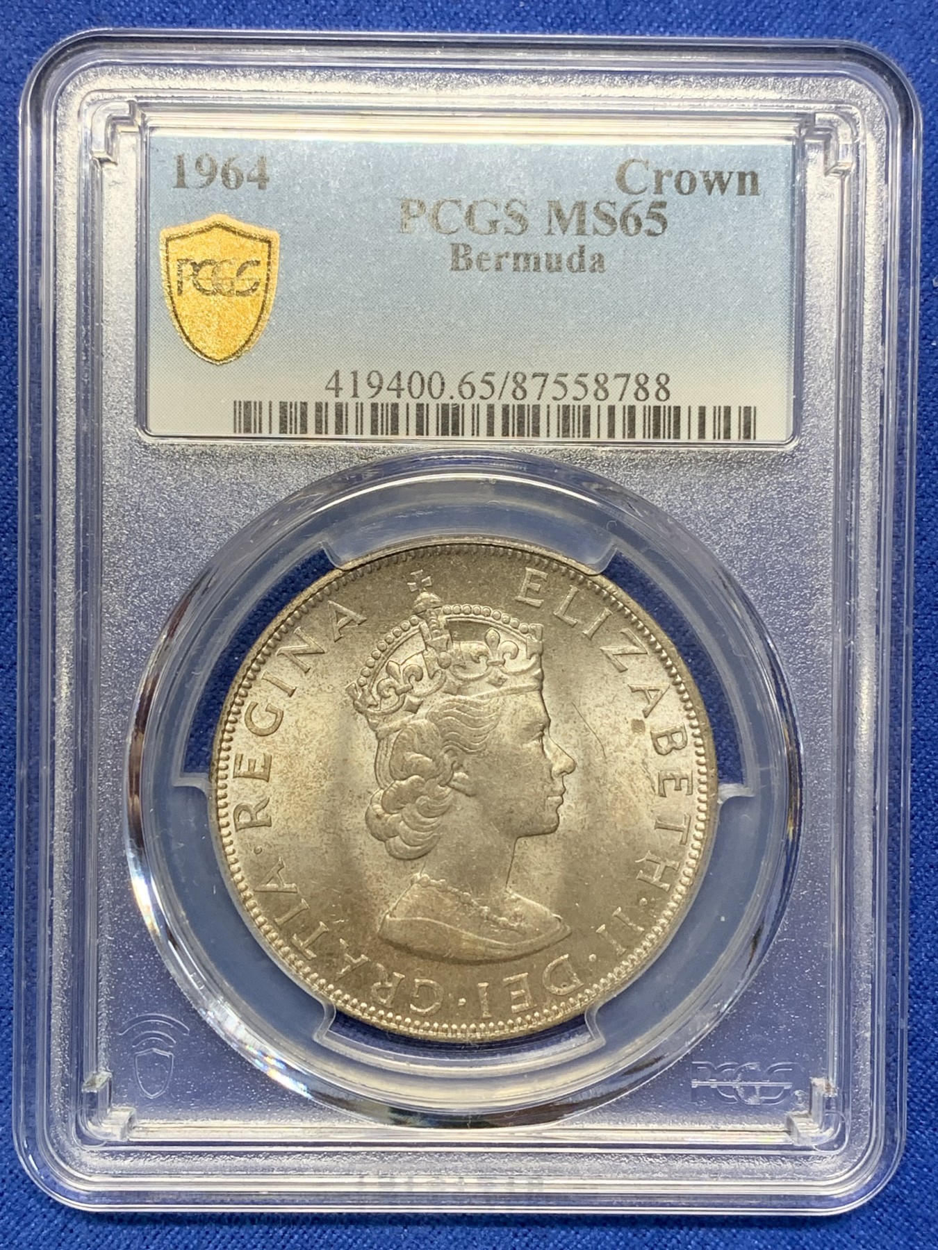 《竞宝斋》第205场-周日，周一 2场 (全场包邮) PCGS-MS65 1964年英属百慕大群岛克朗银币